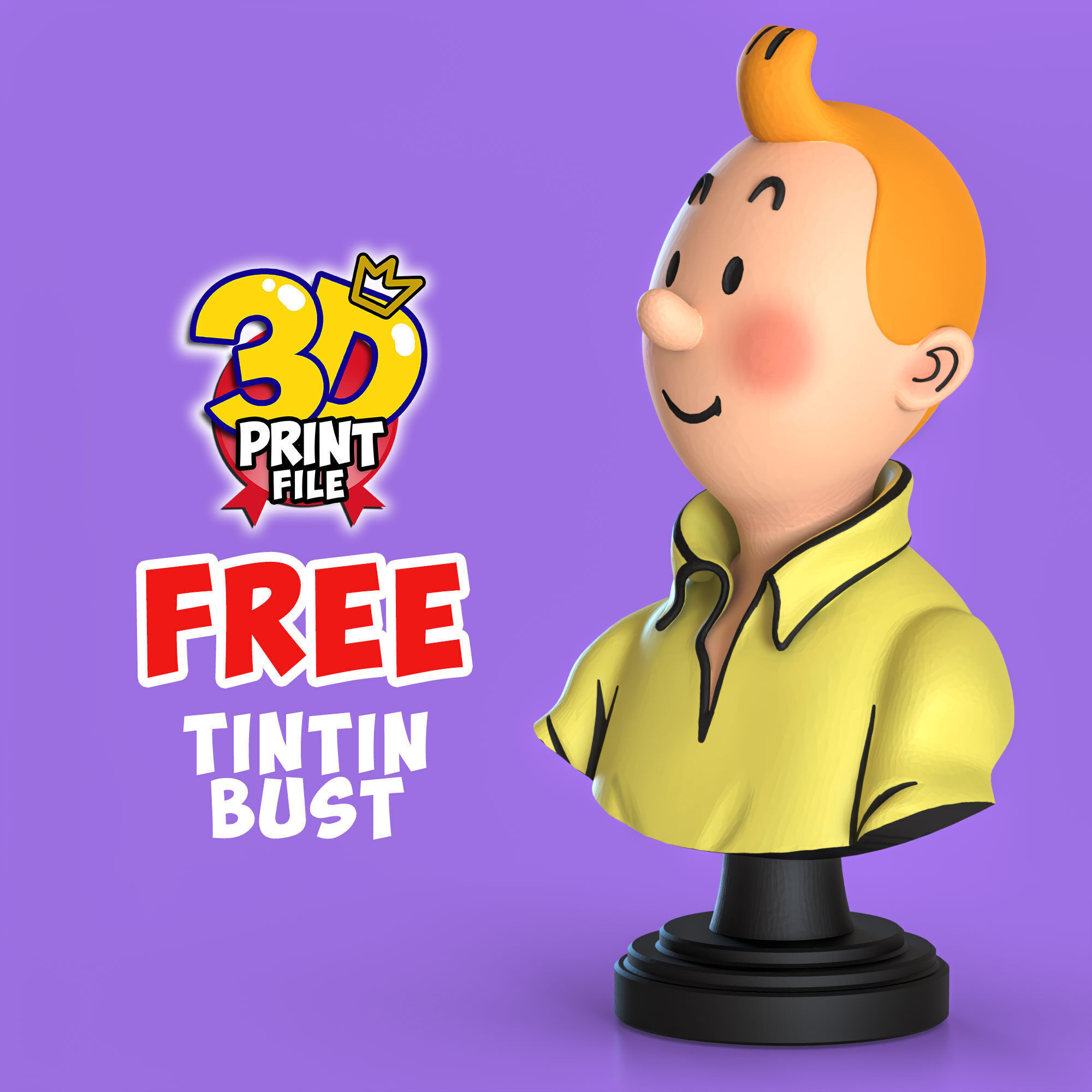 FREE TINTIN 3D Bust Model FAN ART Free 3D print model_6