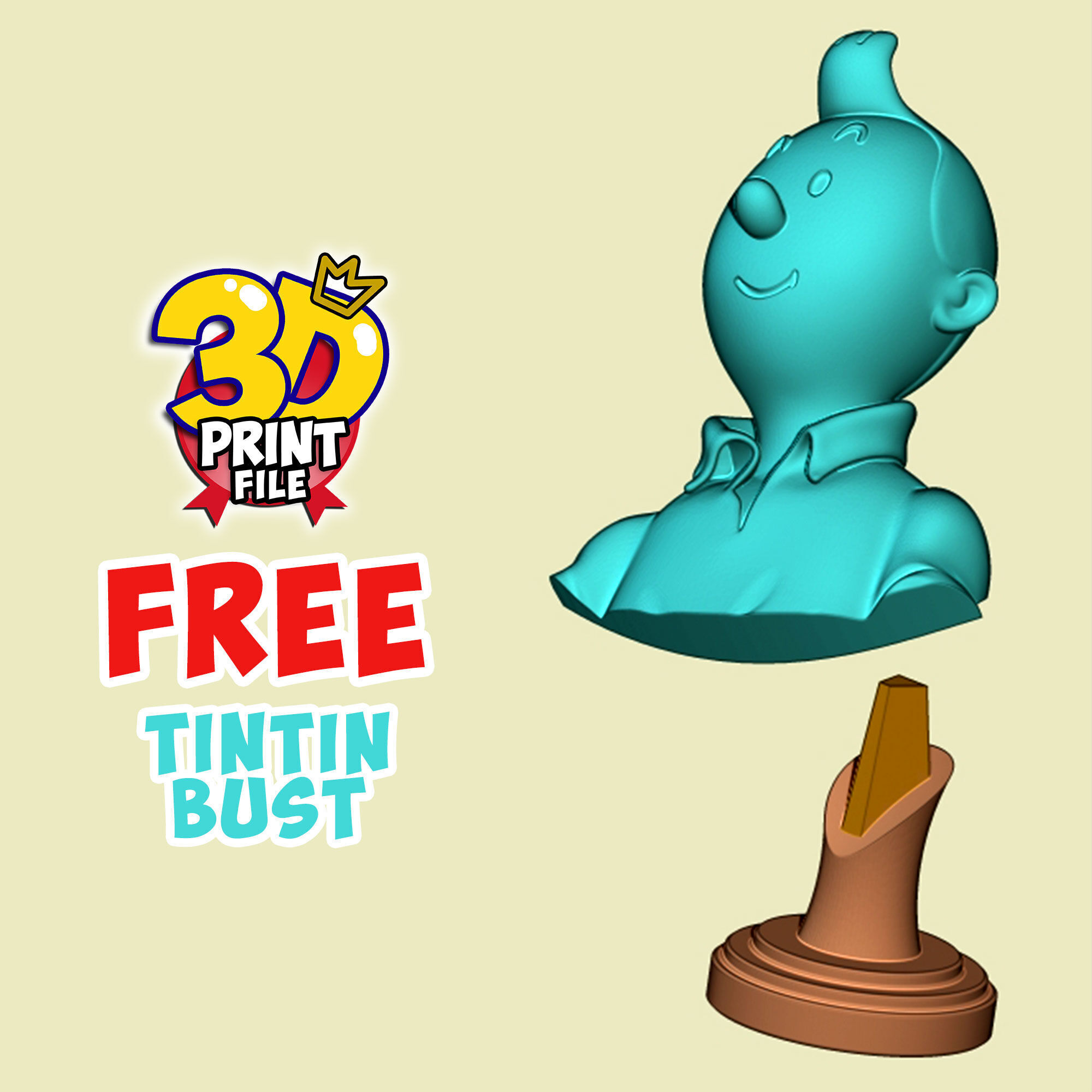 FREE TINTIN 3D Bust Model FAN ART Free 3D print model_5