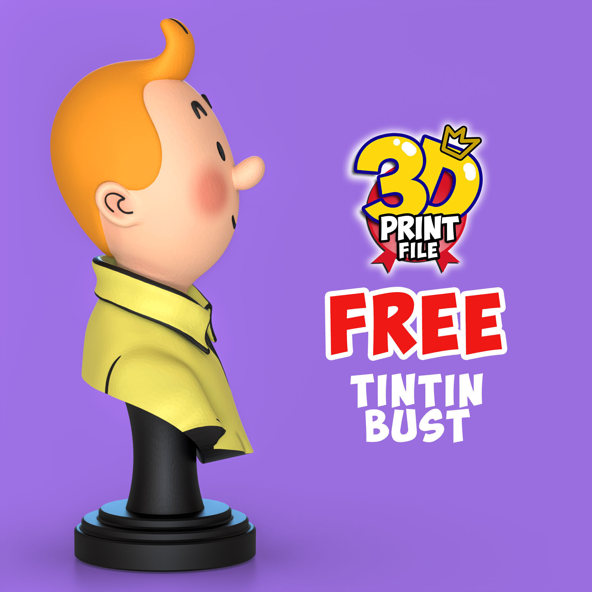 FREE TINTIN 3D Bust Model FAN ART Free 3D print model_8