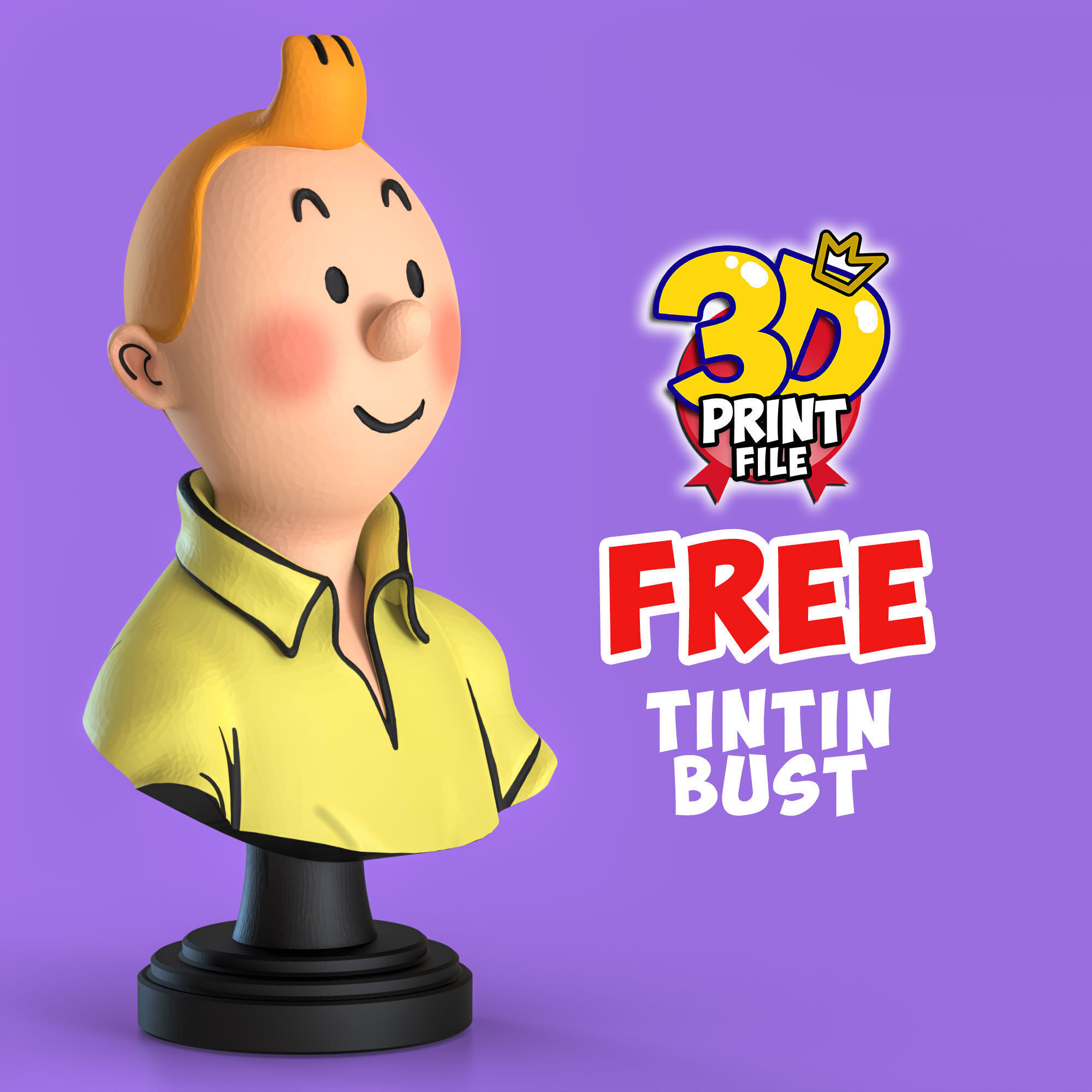 FREE TINTIN 3D Bust Model FAN ART Free 3D print model_2