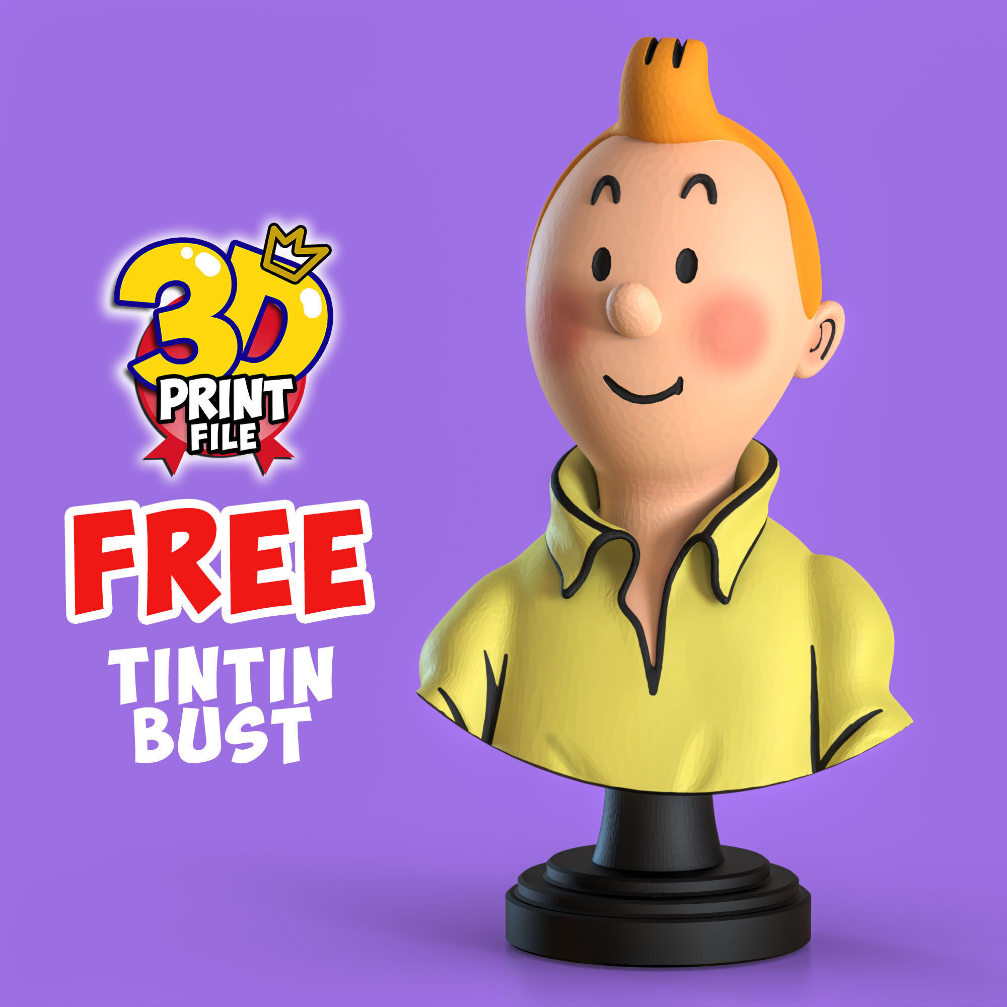 FREE TINTIN 3D Bust Model FAN ART Free 3D print model_1