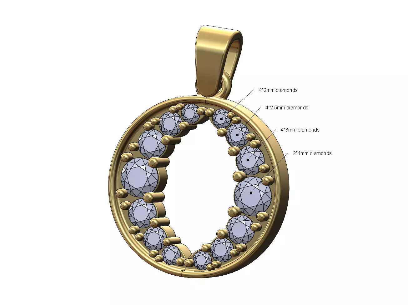Double diamond crescent moon pendant and charm 3D print model