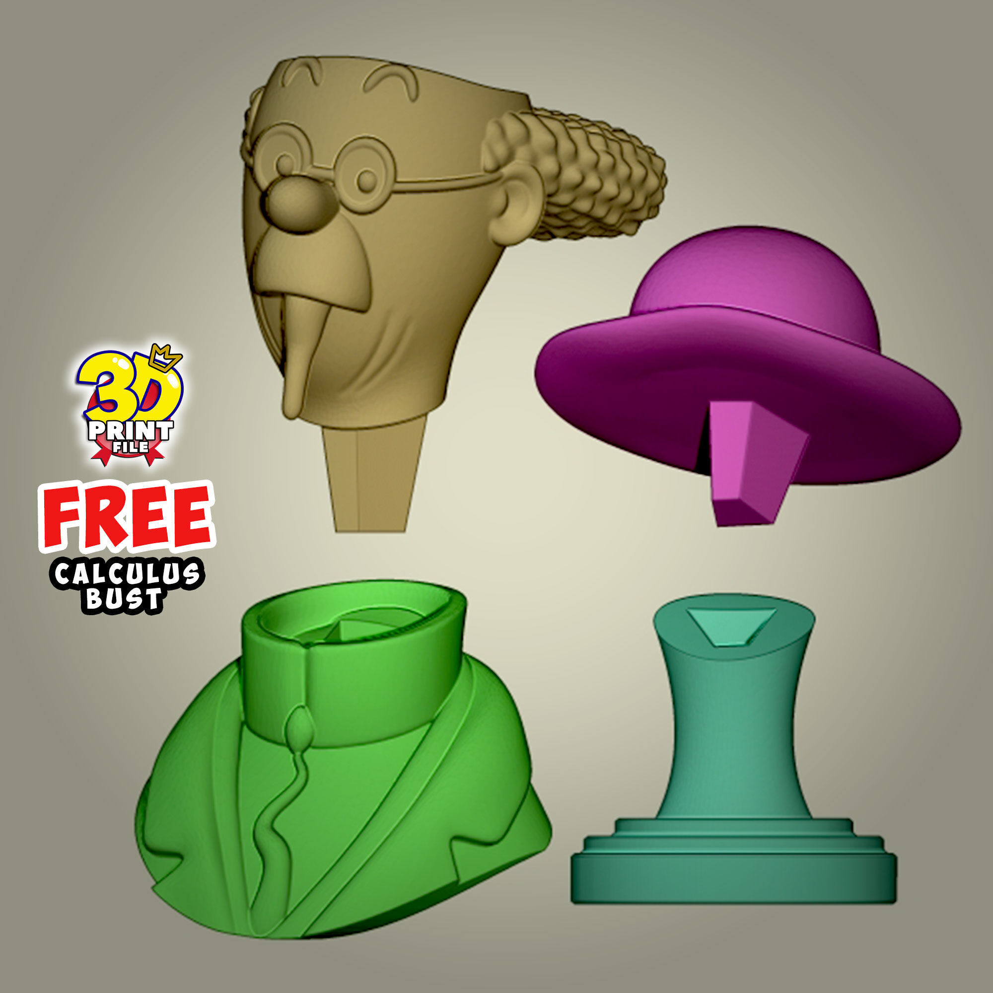FREE Professor Calculus 3D Bust Free 3D print model_14
