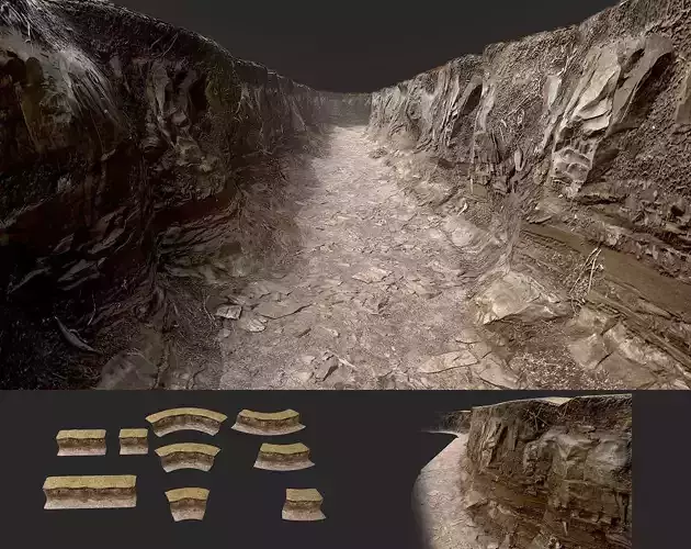 Modular Low Poly PBR Grassy Cliff