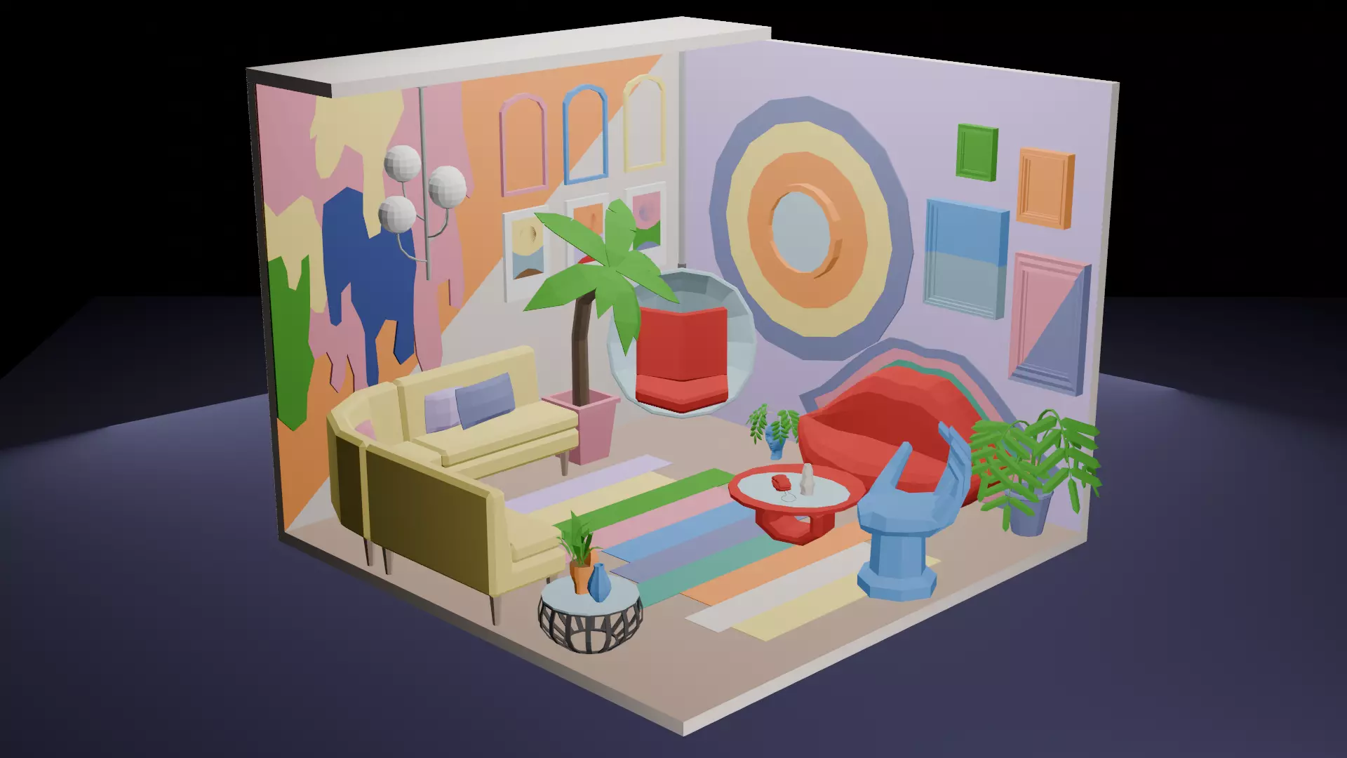 Low-Poly Playful Living Room Interior Scene 3D Model Low-poly 3D model_0
