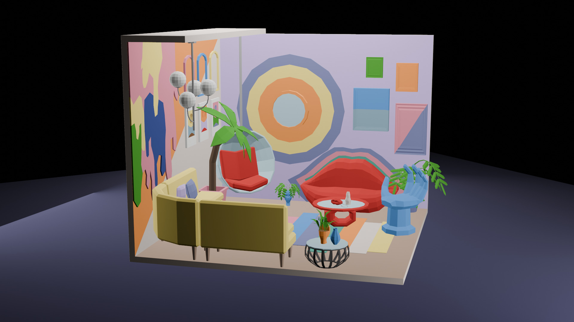 Low-Poly Playful Living Room Interior Scene 3D Model Low-poly 3D model_1