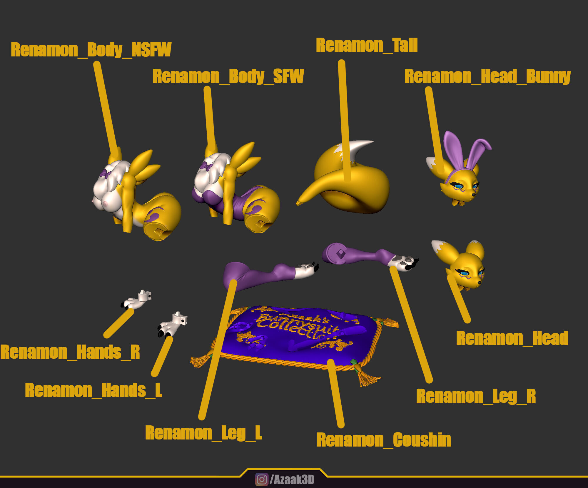 Renamon - Bunnysuit Collection With NSFW variant 3D print model_3