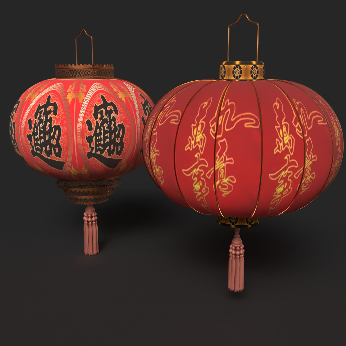 Chinese red lantern 3D Low-poly 3D model_6