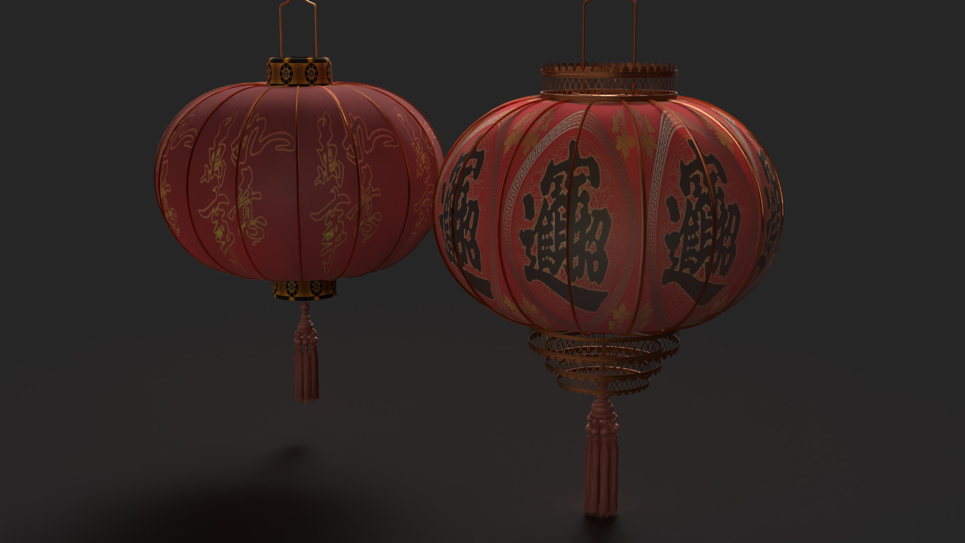 Chinese red lantern 3D Low-poly 3D model_5