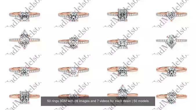 50 rings 3DM with 28 images and 7 videos for each desin 3D Model Collection