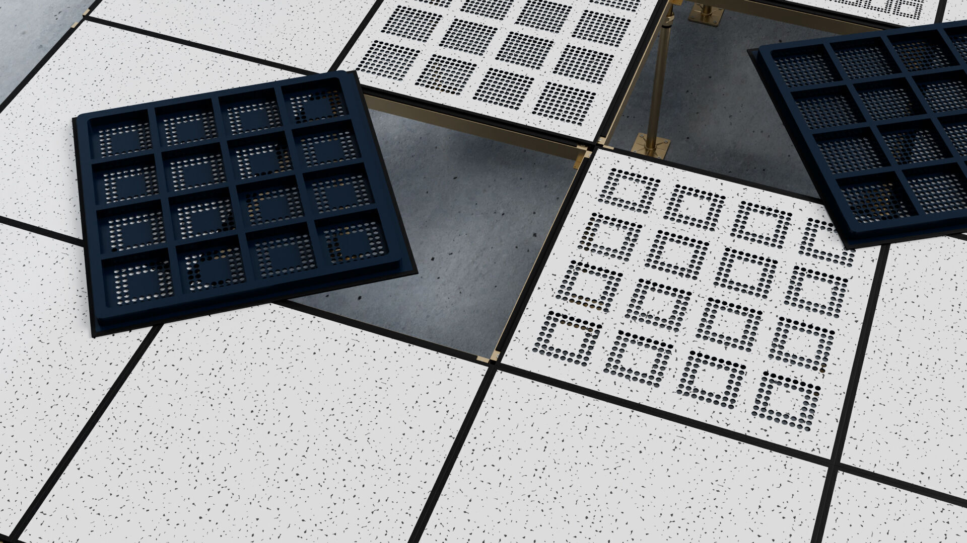 Raised or Access Floor Solid Panel with Perforated Panel set 3D model_22