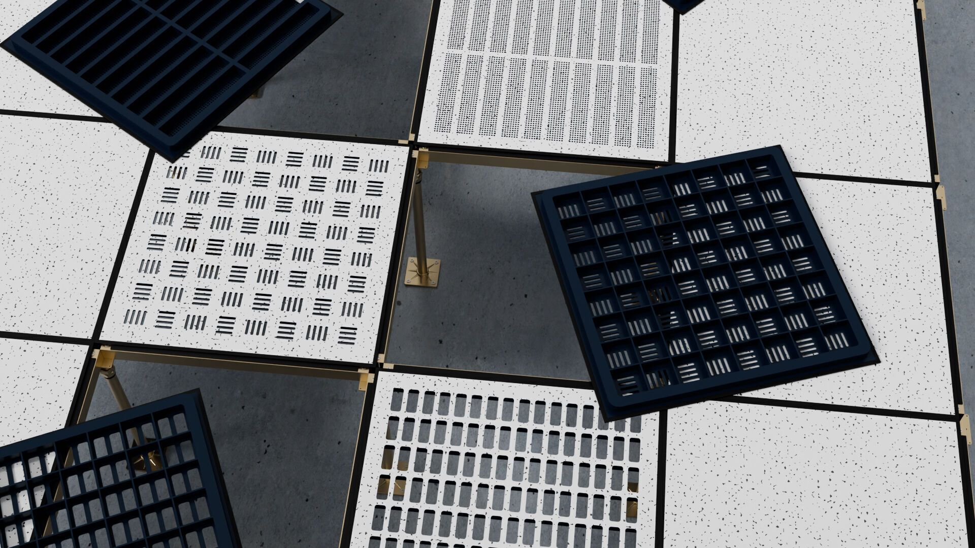 Raised or Access Floor Solid Panel with Perforated Panel set 3D model_17