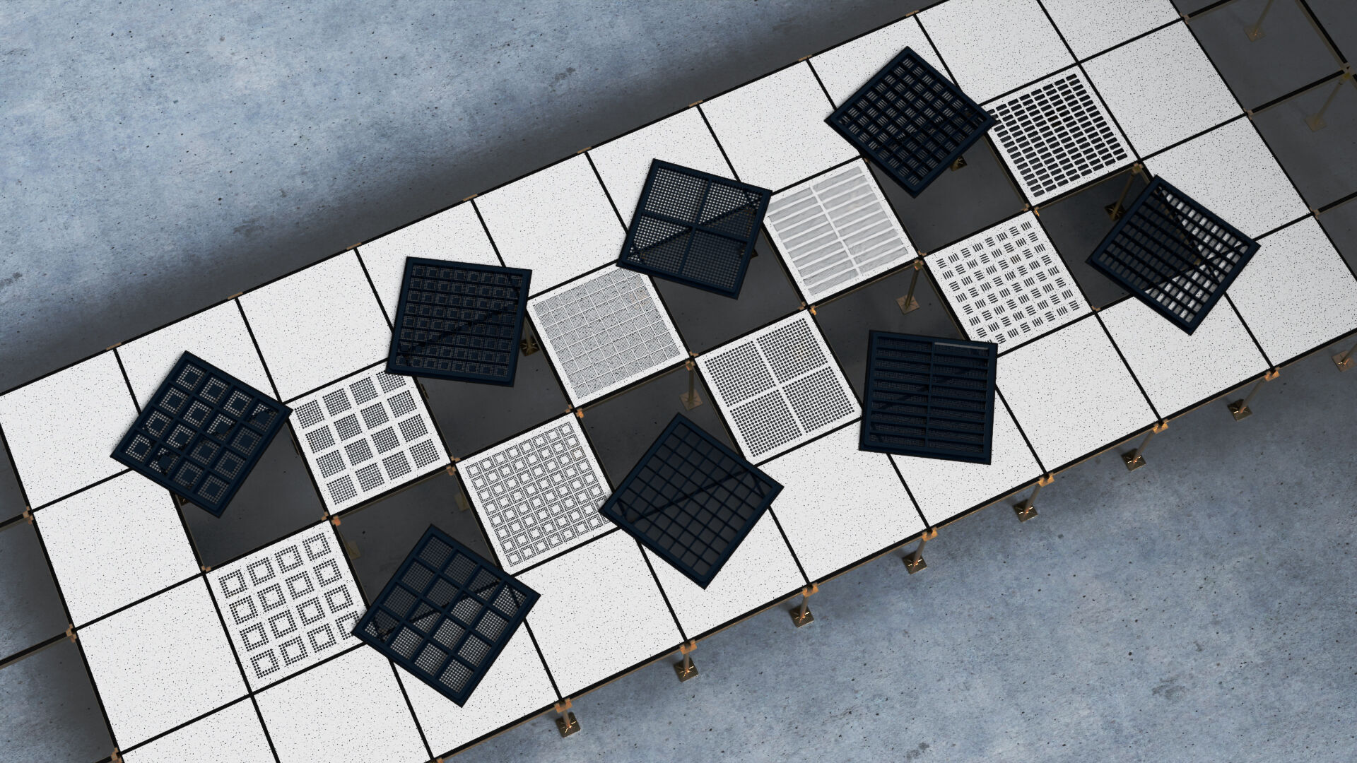 Raised or Access Floor Solid Panel with Perforated Panel set 3D model_23