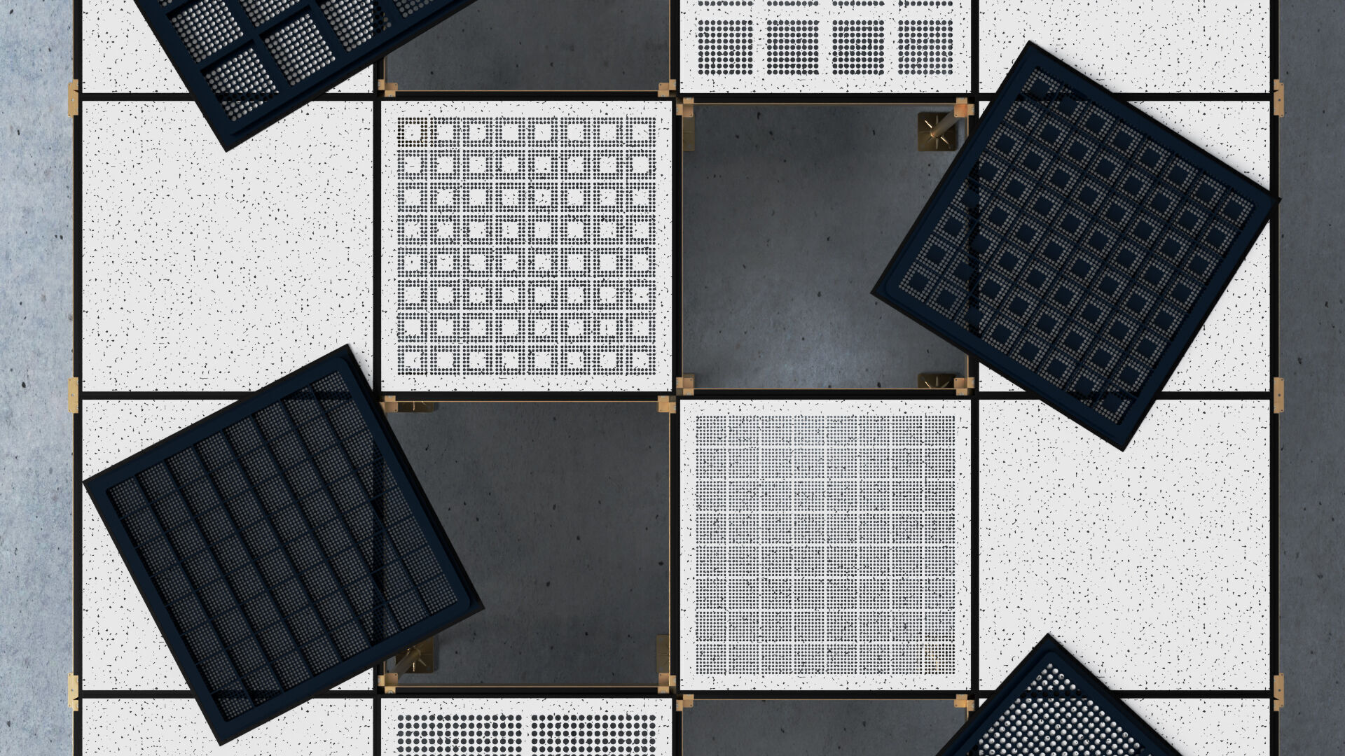 Raised or Access Floor Solid Panel with Perforated Panel set 3D model_9