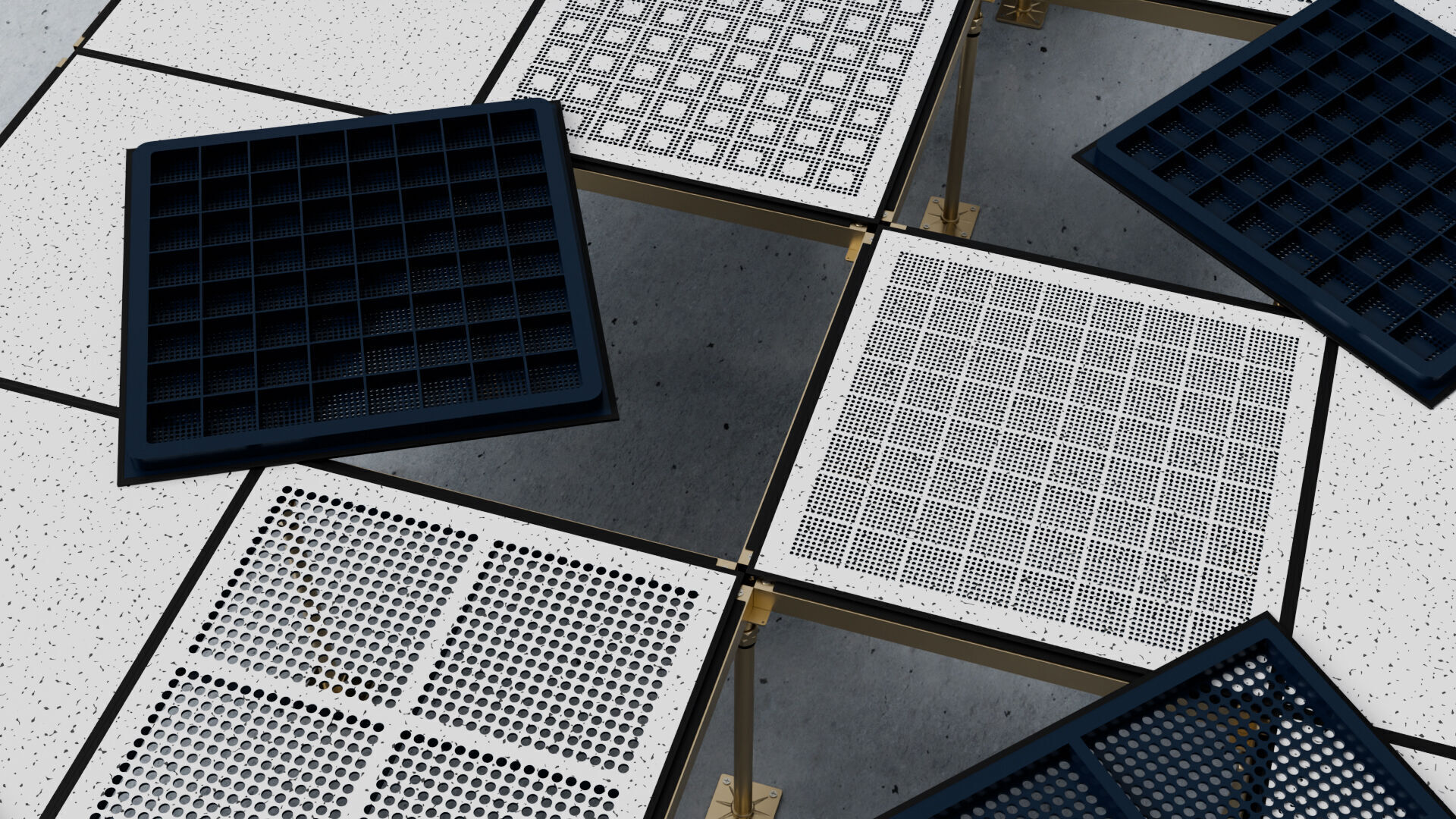 Raised or Access Floor Solid Panel with Perforated Panel set 3D model_20