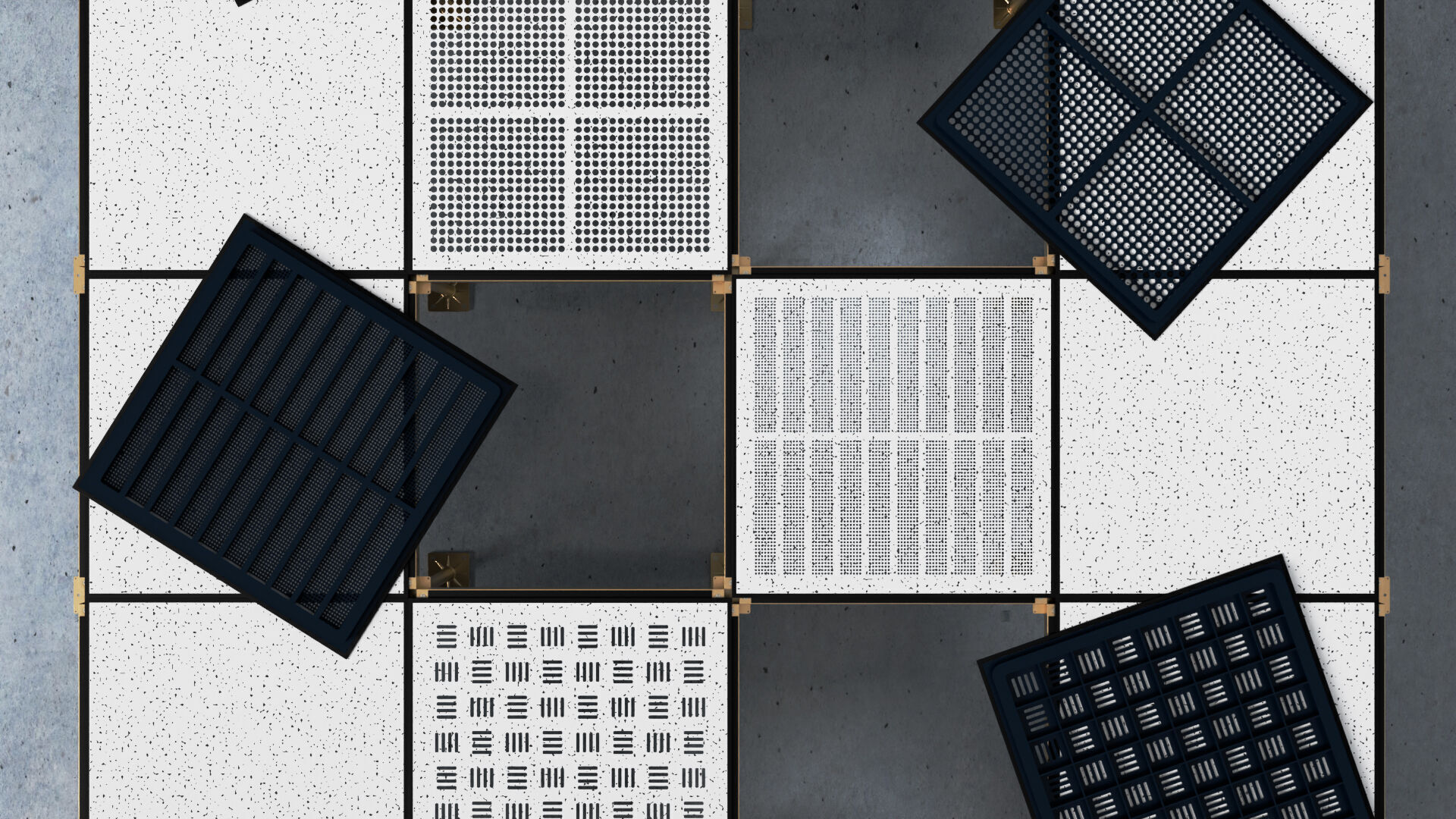 Raised or Access Floor Solid Panel with Perforated Panel set 3D model_10