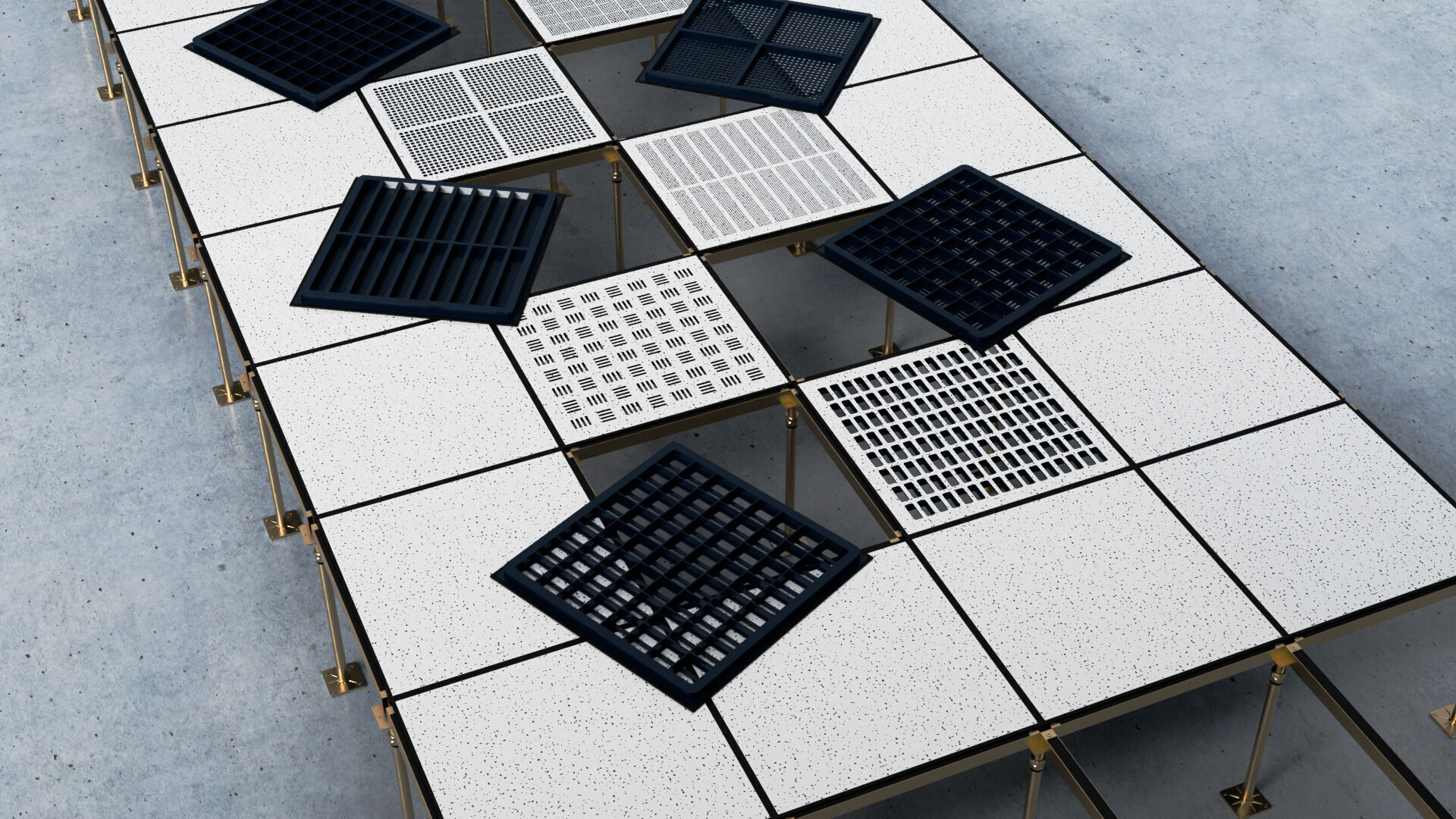 Raised or Access Floor Solid Panel with Perforated Panel set 3D model_14