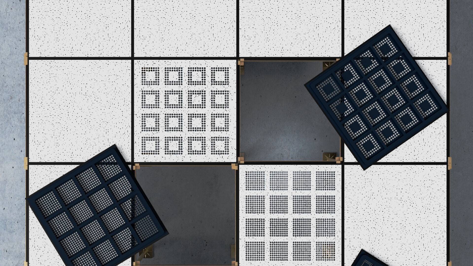 Raised or Access Floor Solid Panel with Perforated Panel set 3D model_5