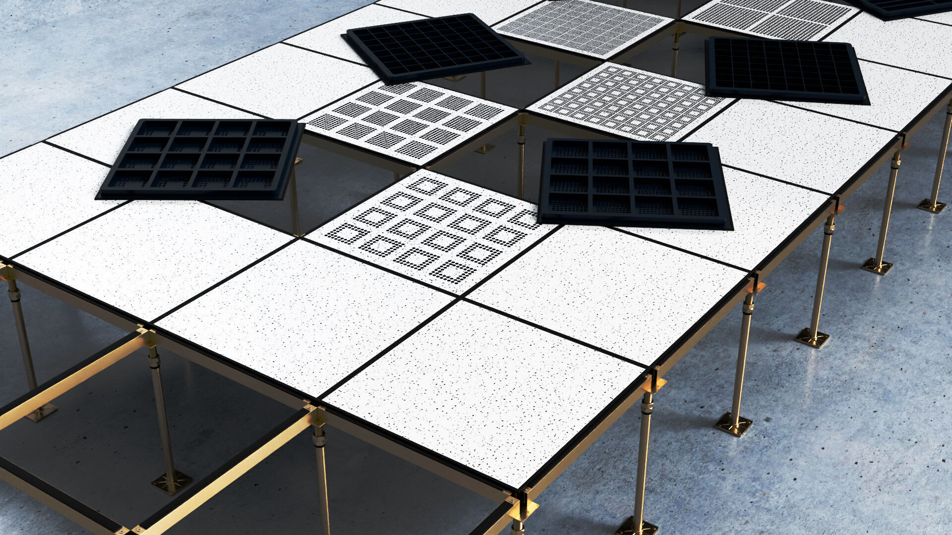 Raised or Access Floor Solid Panel with Perforated Panel set 3D model_13