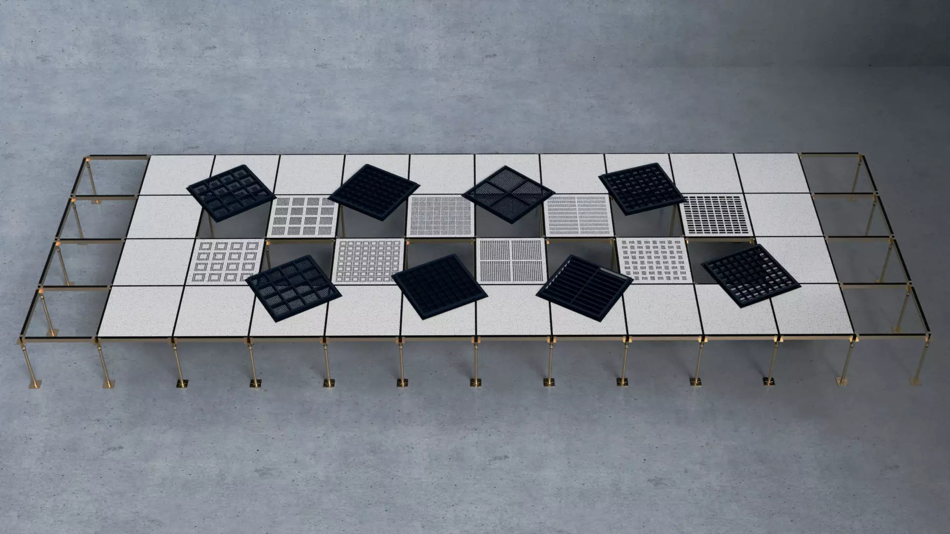 Raised or Access Floor Solid Panel with Perforated Panel set 3D model_0