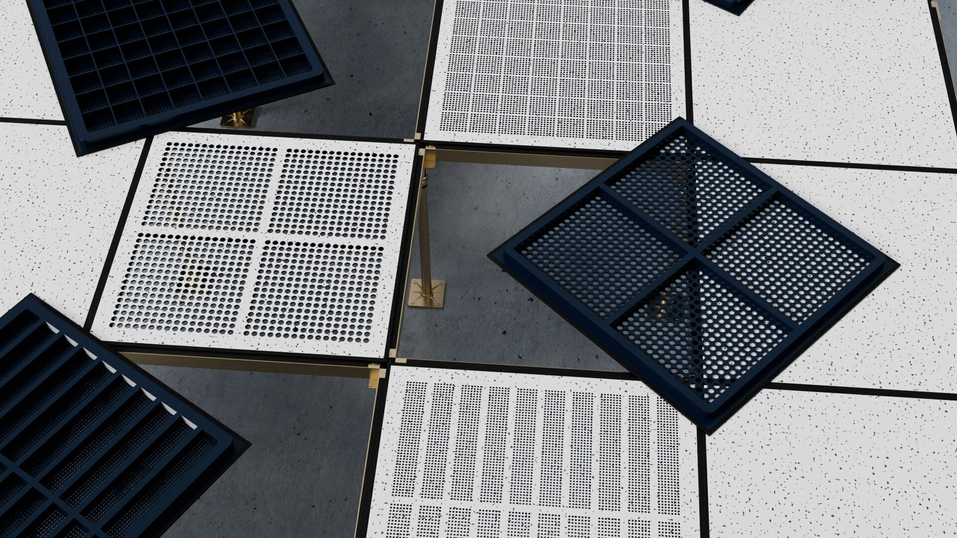 Raised or Access Floor Solid Panel with Perforated Panel set 3D model_19