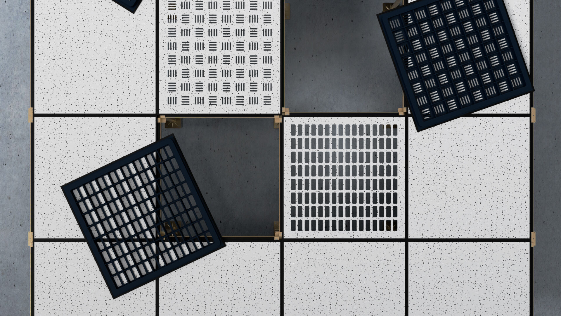 Raised or Access Floor Solid Panel with Perforated Panel set 3D model_11