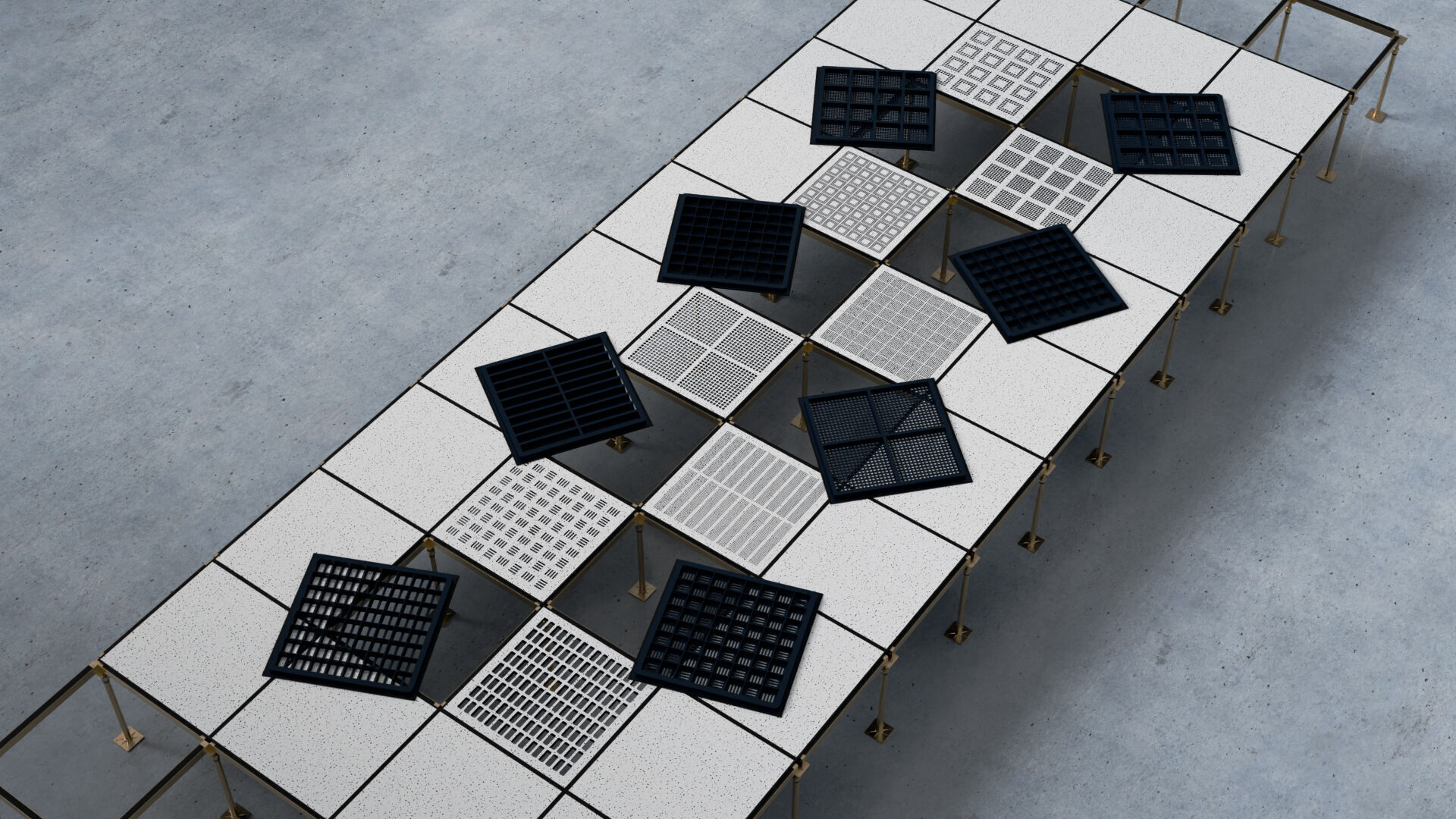 Raised or Access Floor Solid Panel with Perforated Panel set 3D model_24