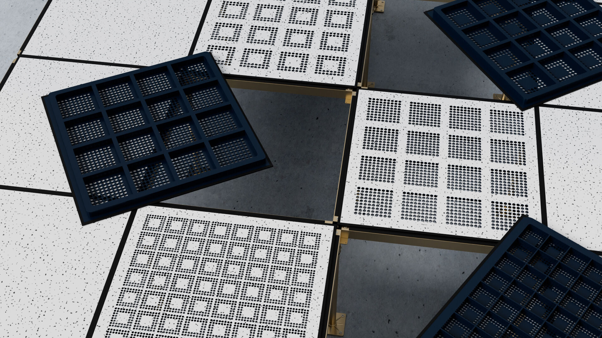 Raised or Access Floor Solid Panel with Perforated Panel set 3D model_21