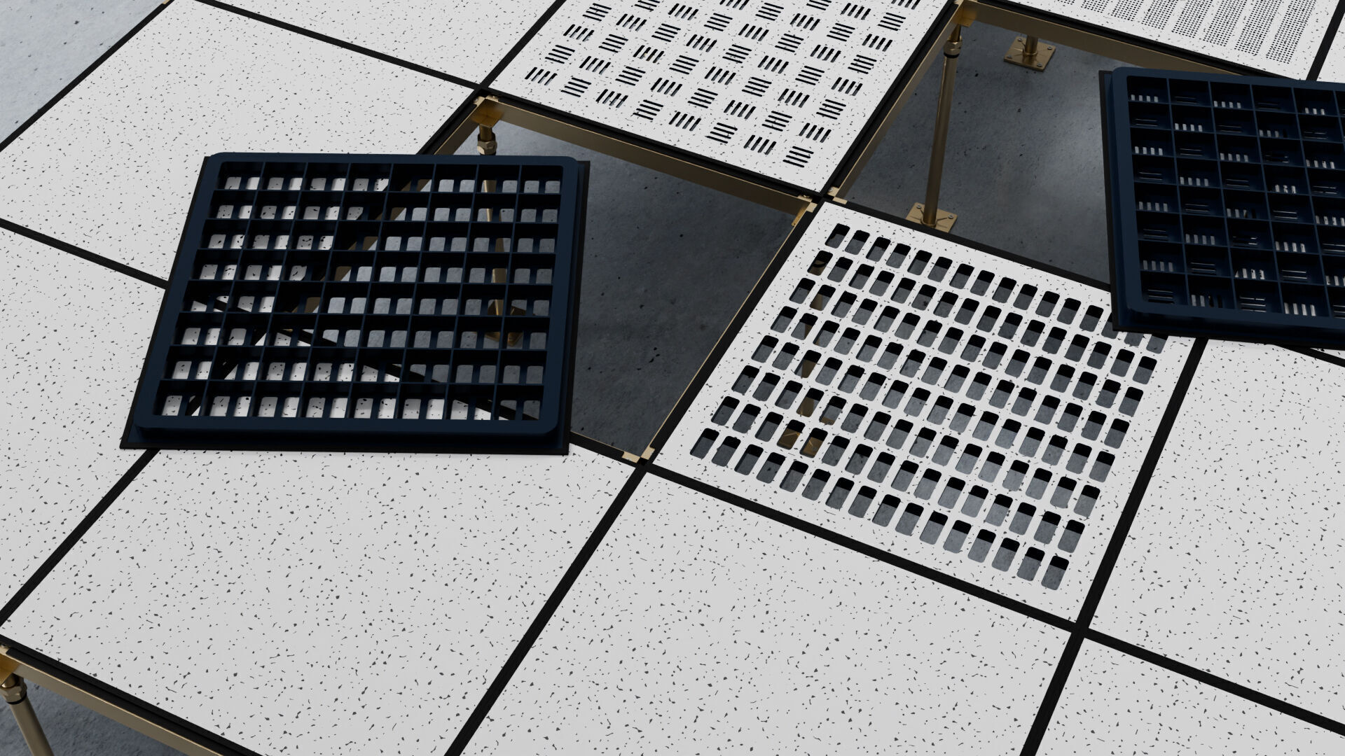 Raised or Access Floor Solid Panel with Perforated Panel set 3D model_16