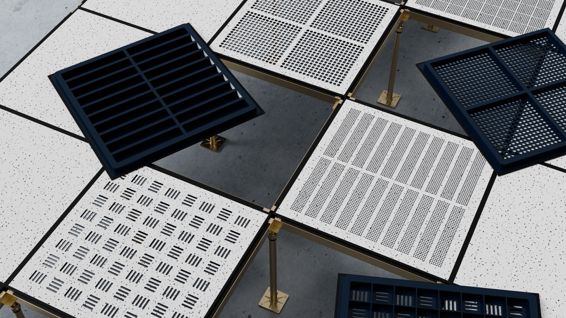 Raised or Access Floor Solid Panel with Perforated Panel set 3D model_18