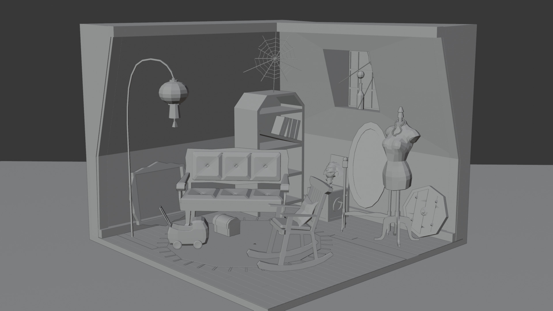 Low-Poly Eerie Haunted Room Interior Scene 3D Model Low-poly 3D model_4