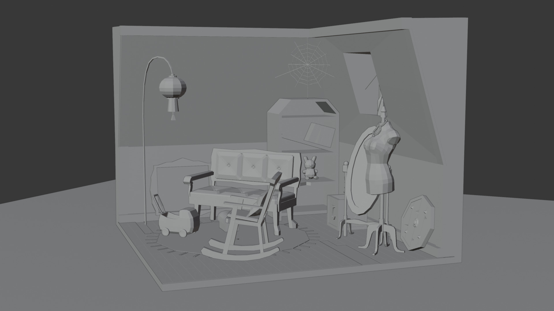 Low-Poly Eerie Haunted Room Interior Scene 3D Model Low-poly 3D model_5