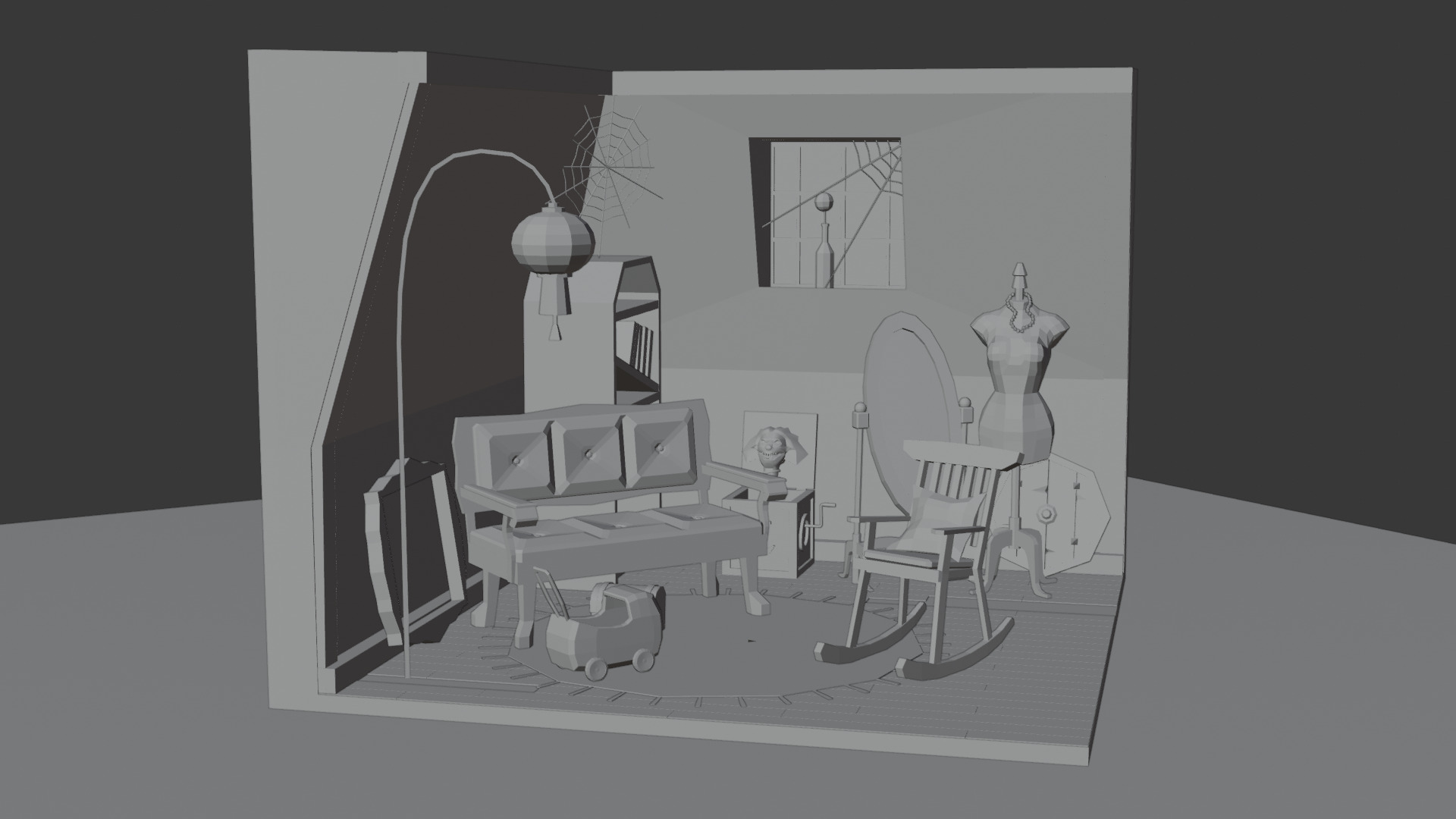 Low-Poly Eerie Haunted Room Interior Scene 3D Model Low-poly 3D model_6