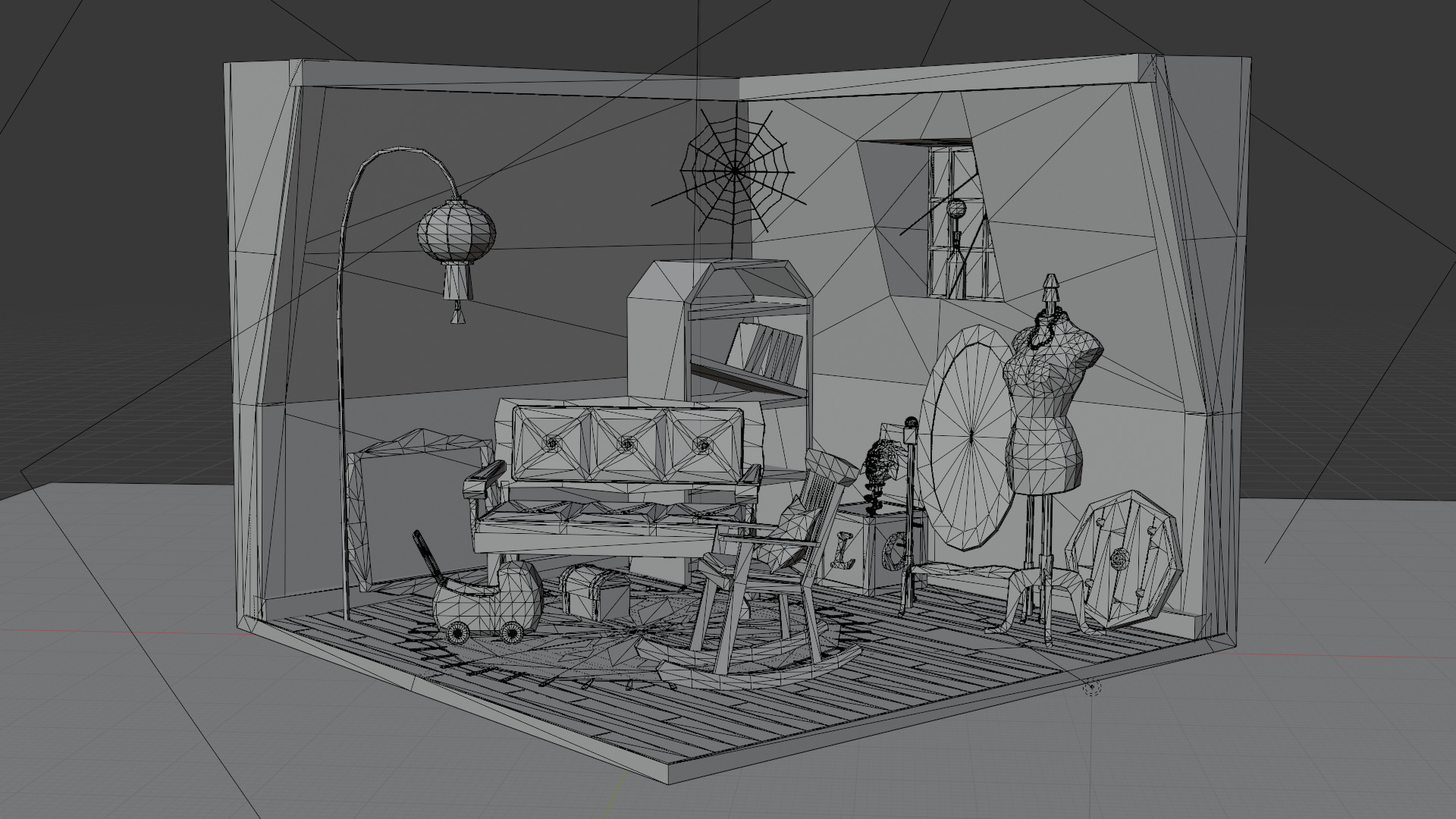Low-Poly Eerie Haunted Room Interior Scene 3D Model Low-poly 3D model_8