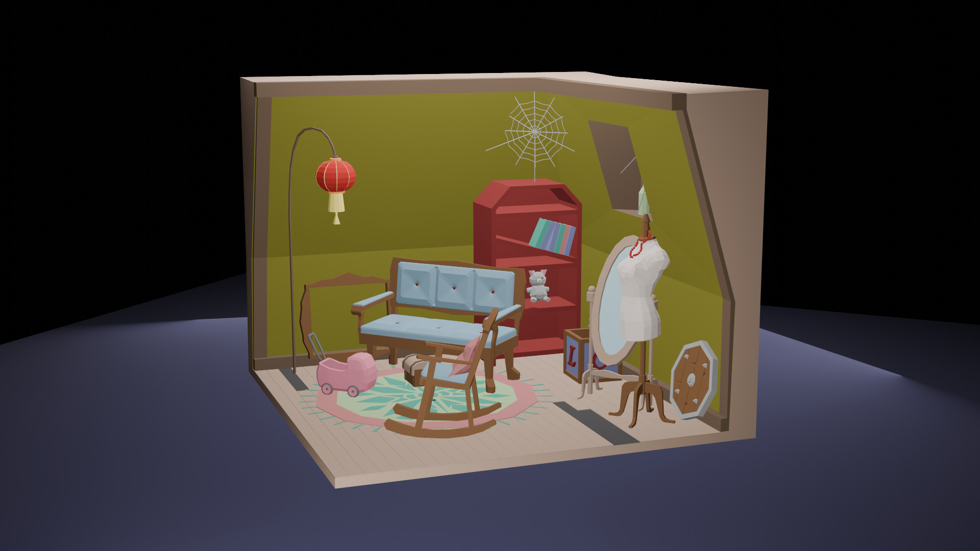 Low-Poly Eerie Haunted Room Interior Scene 3D Model Low-poly 3D model_2