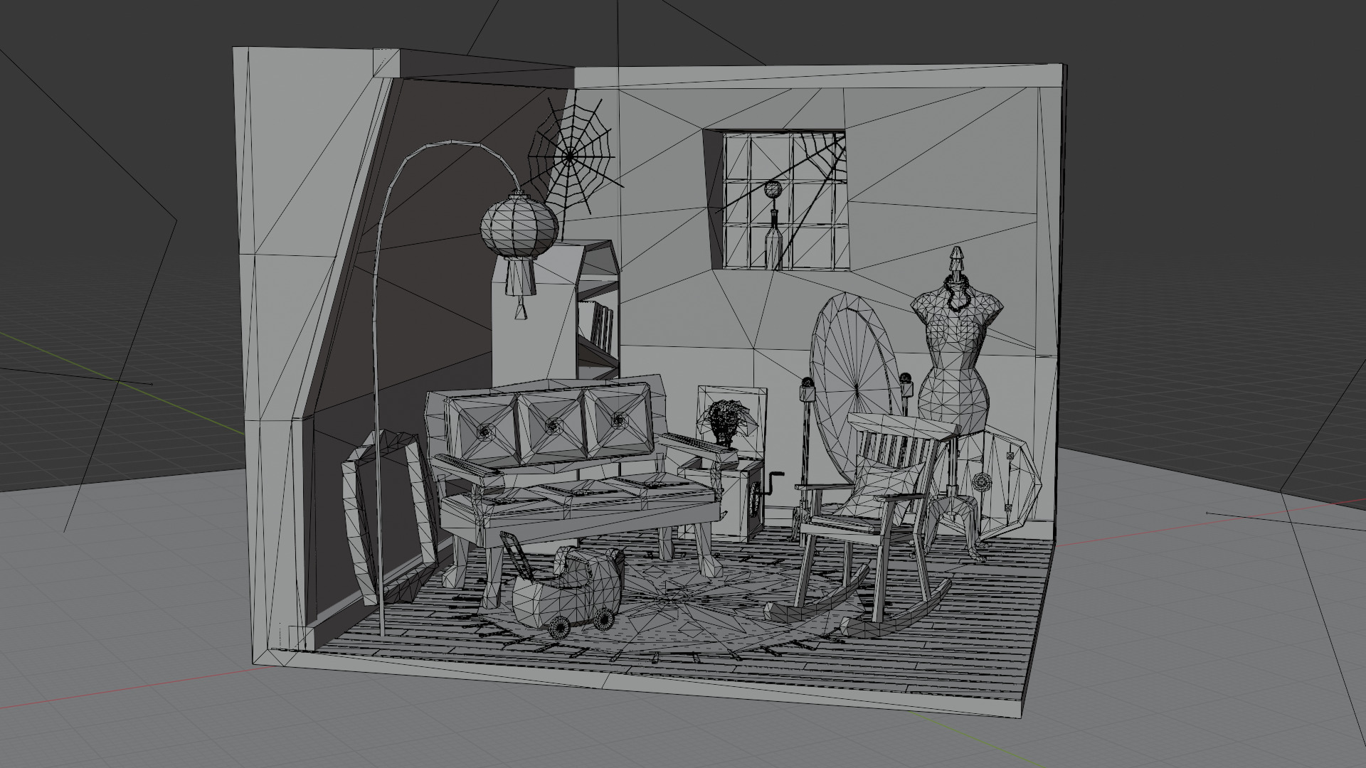 Low-Poly Eerie Haunted Room Interior Scene 3D Model Low-poly 3D model_7