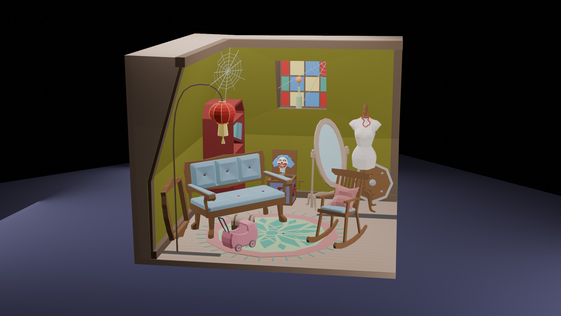 Low-Poly Eerie Haunted Room Interior Scene 3D Model Low-poly 3D model_1