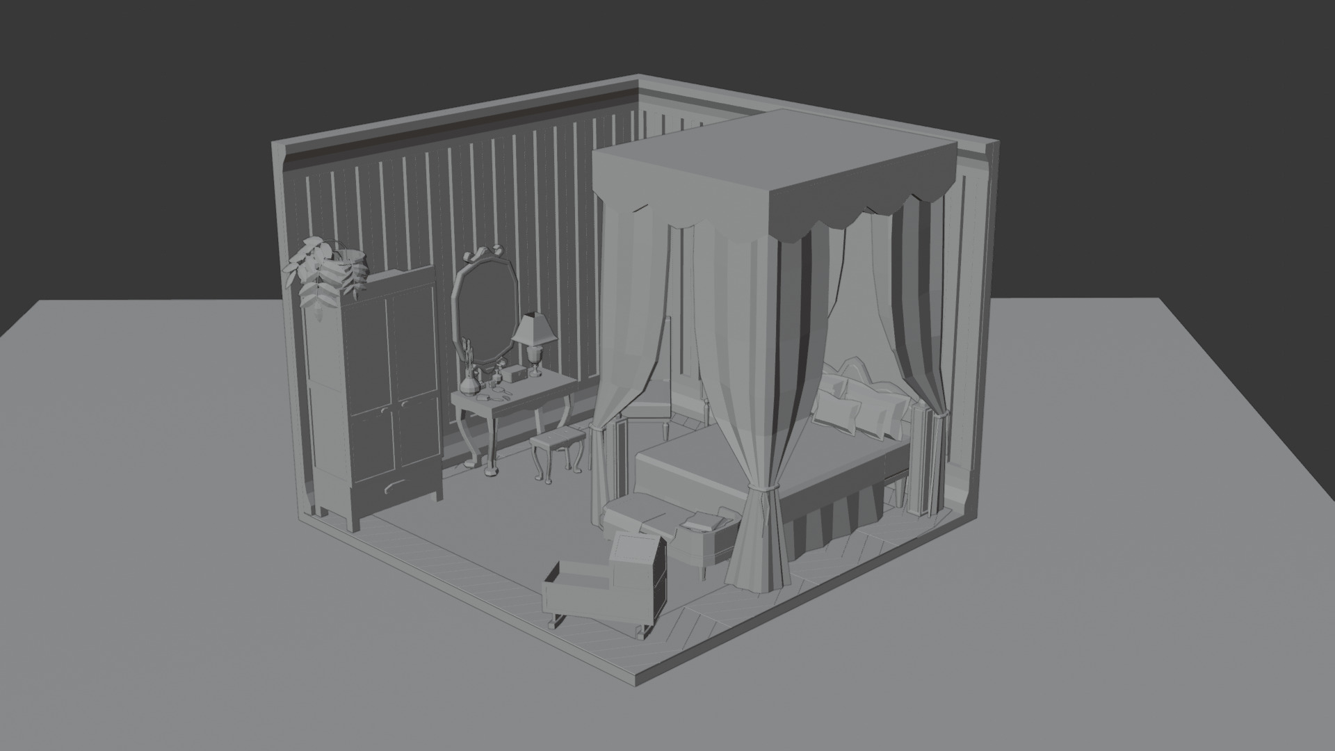 Low-Poly Elegant Bedroom Interior Scene 3D Model Low-poly 3D model_4