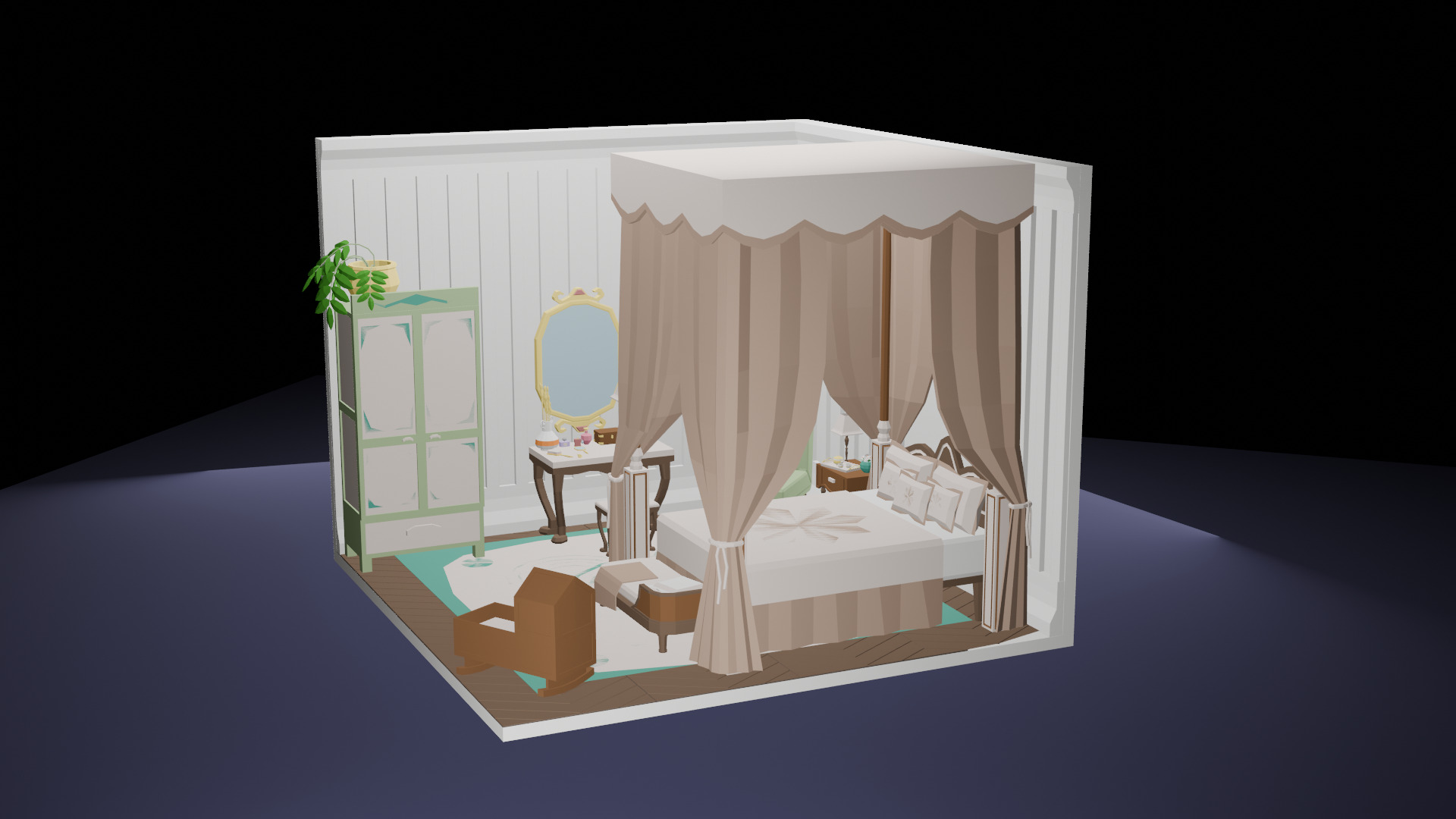 Low-Poly Elegant Bedroom Interior Scene 3D Model Low-poly 3D model_2