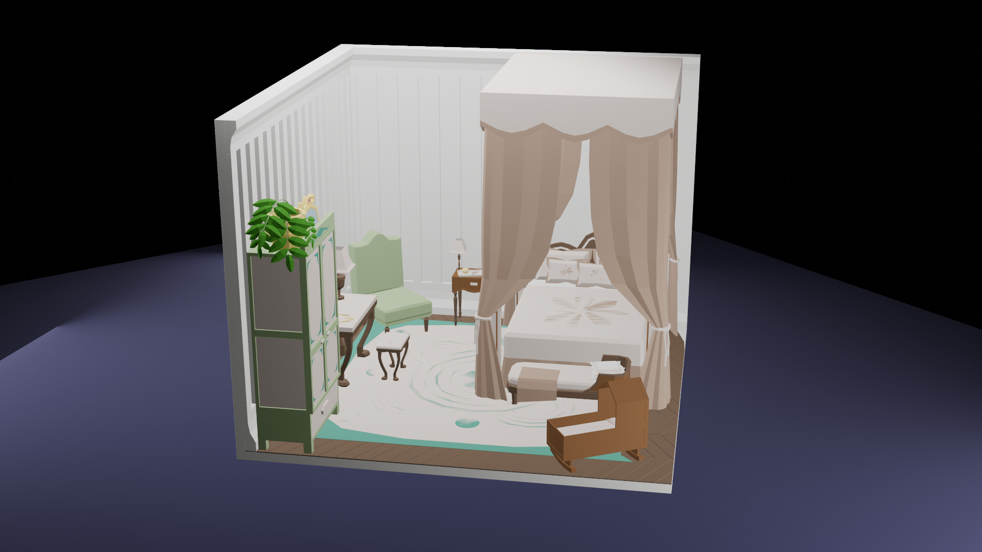 Low-Poly Elegant Bedroom Interior Scene 3D Model Low-poly 3D model_1