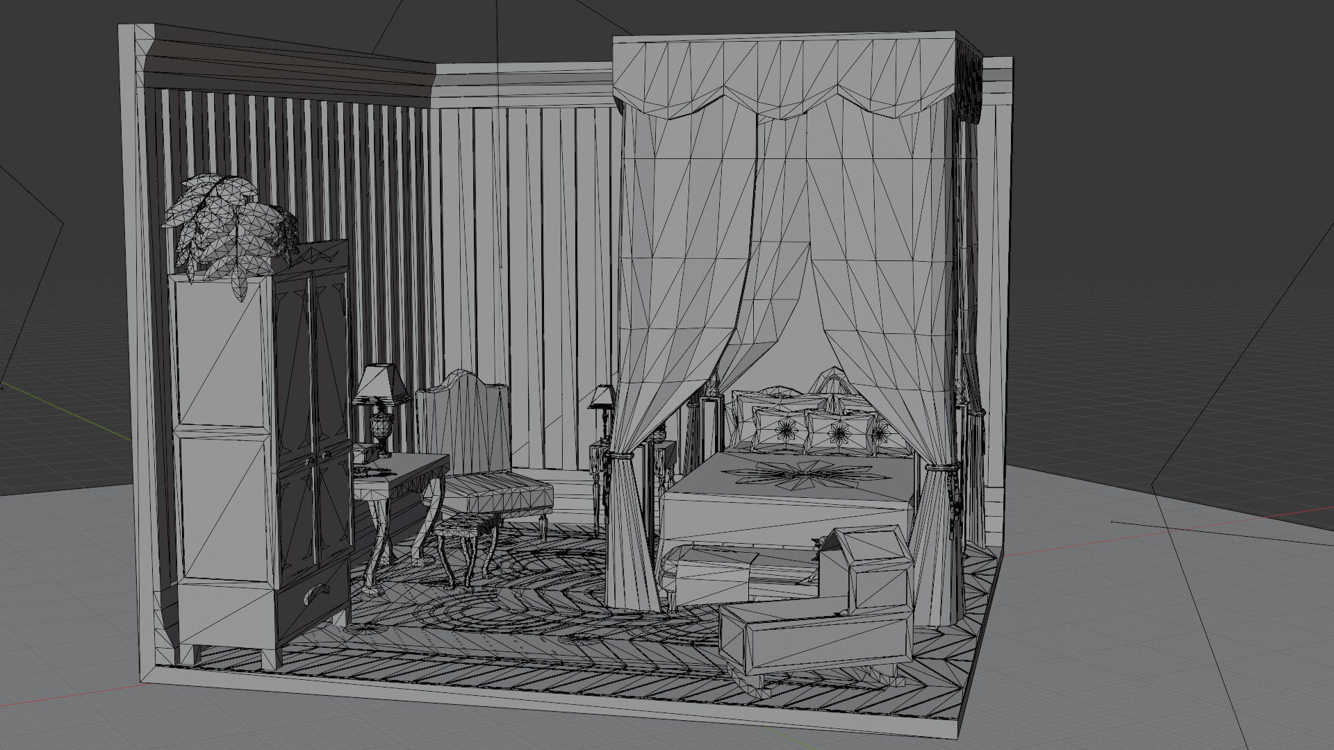 Low-Poly Elegant Bedroom Interior Scene 3D Model Low-poly 3D model_8