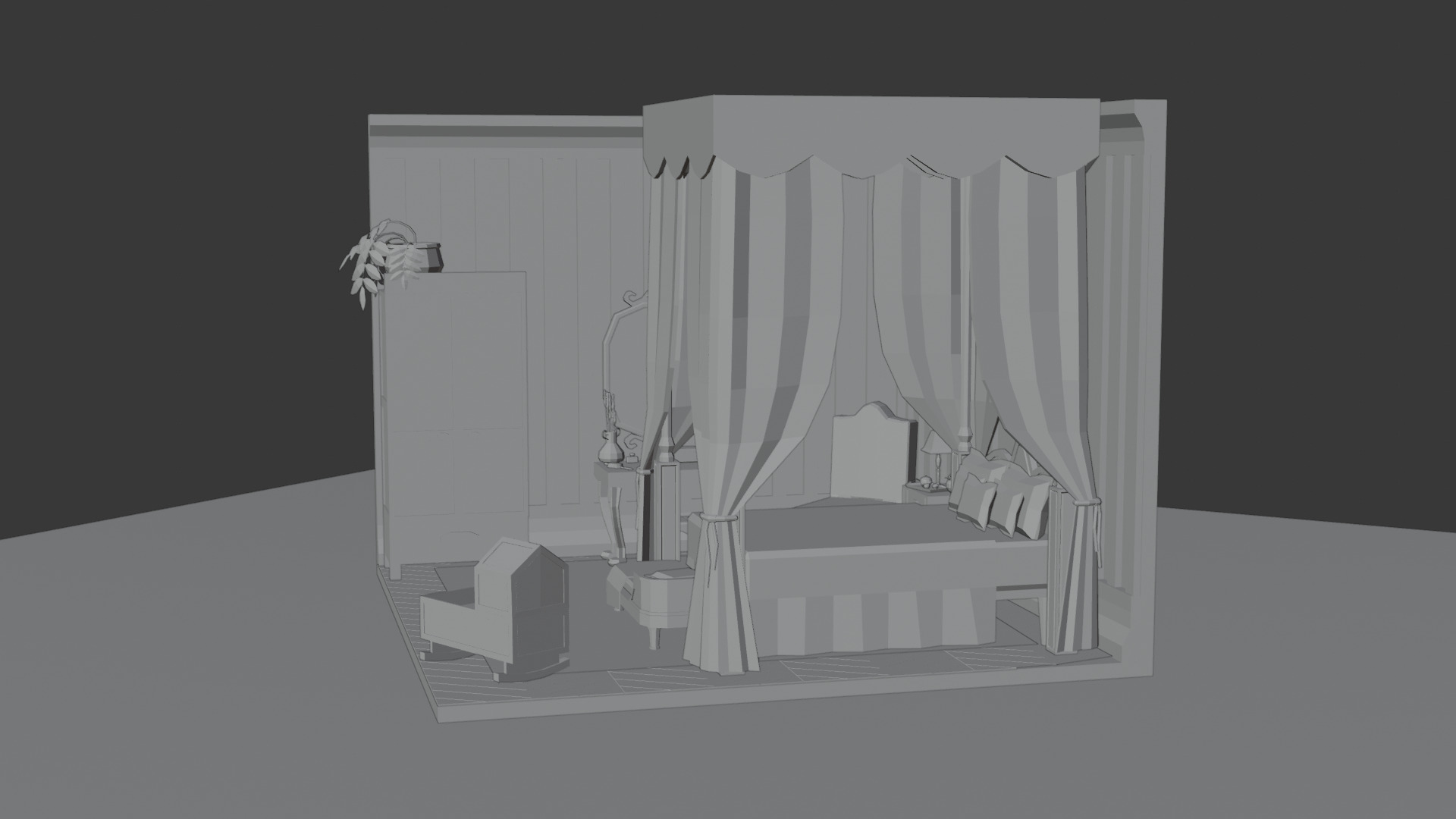Low-Poly Elegant Bedroom Interior Scene 3D Model Low-poly 3D model_6