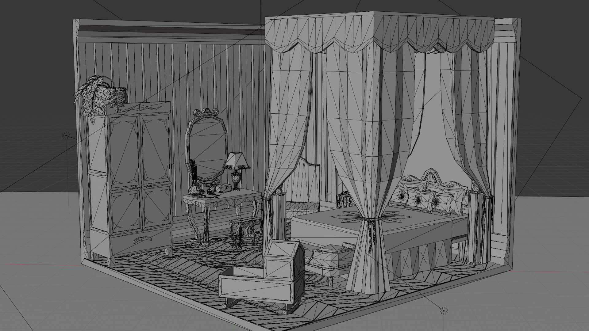 Low-Poly Elegant Bedroom Interior Scene 3D Model Low-poly 3D model_7