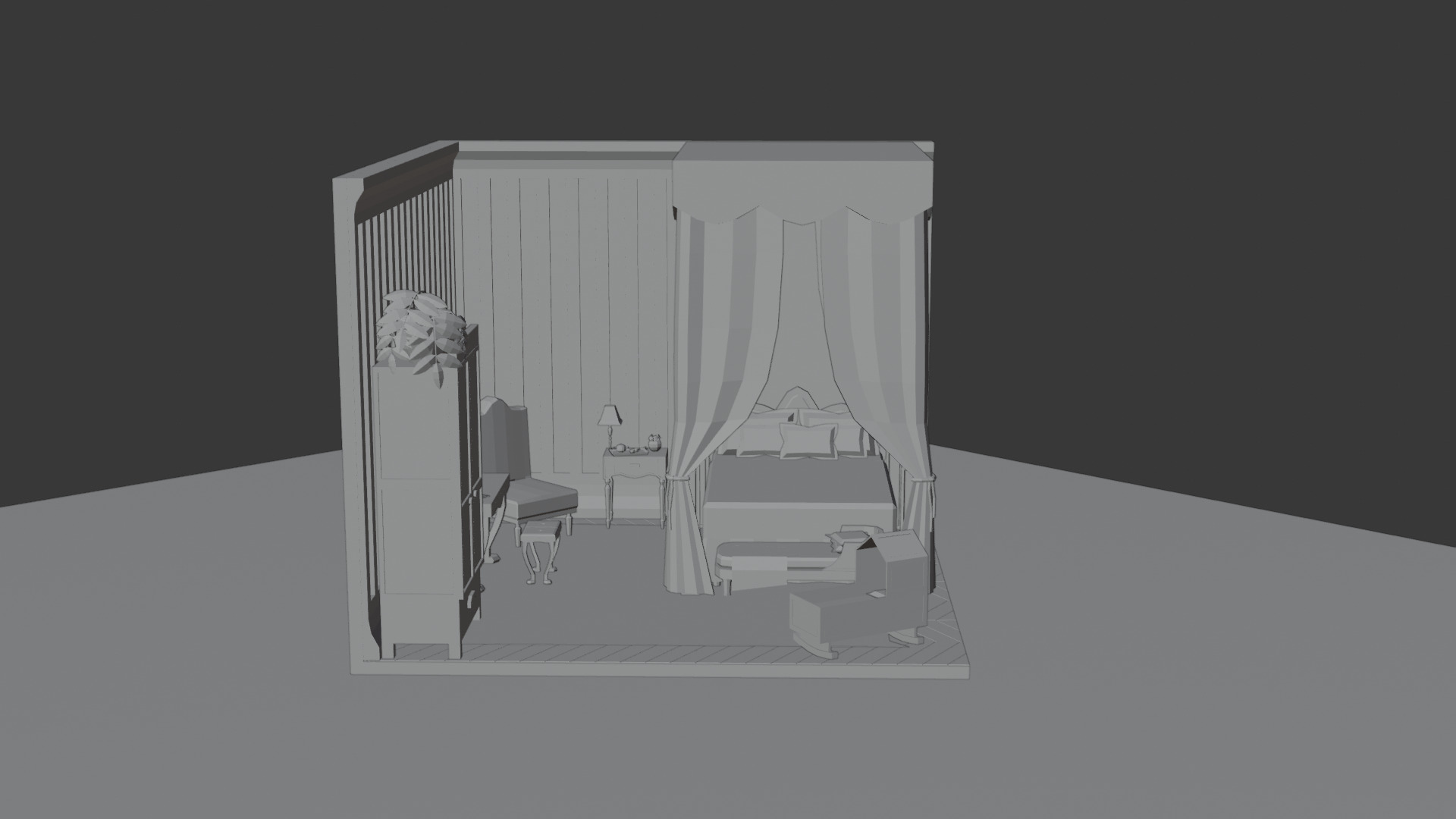 Low-Poly Elegant Bedroom Interior Scene 3D Model Low-poly 3D model_5