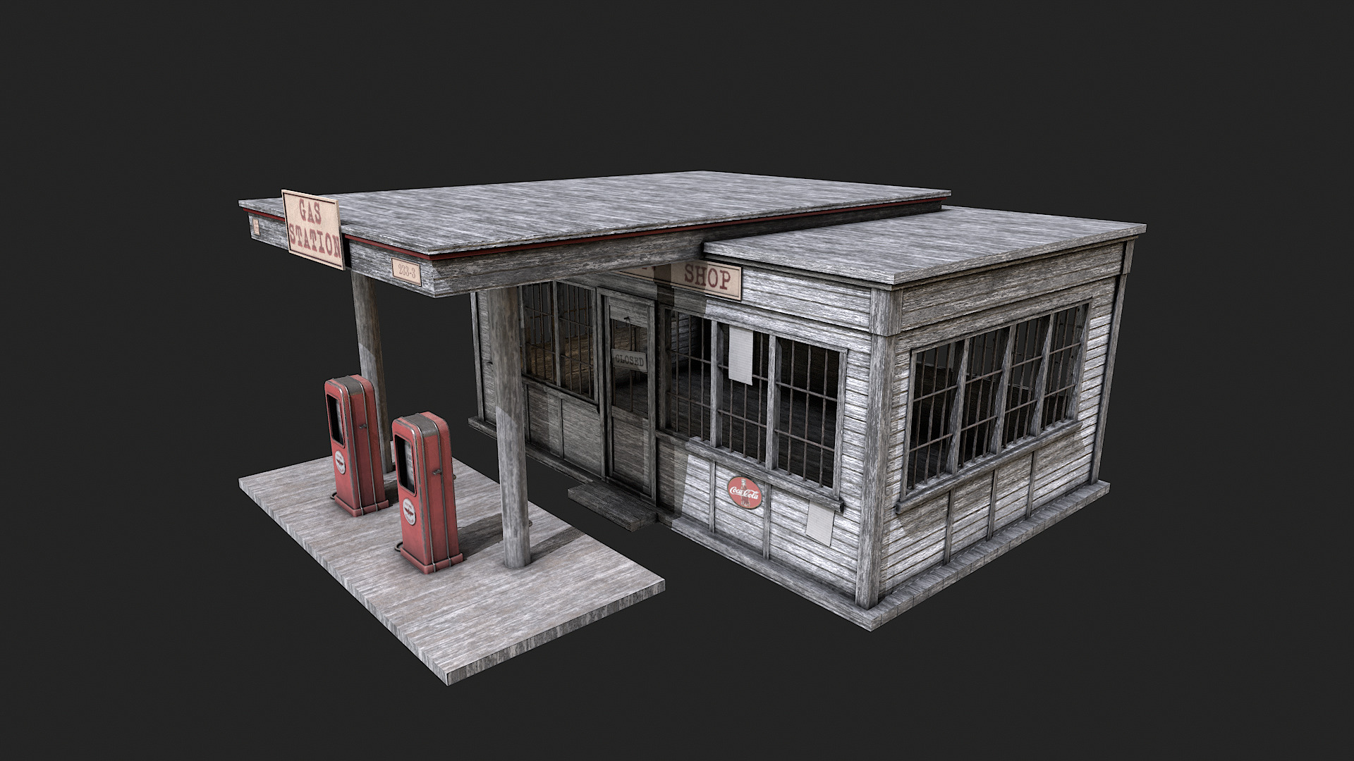 Old Abandoned Gas Station Low Poly PBR  Low-poly 3D model_4
