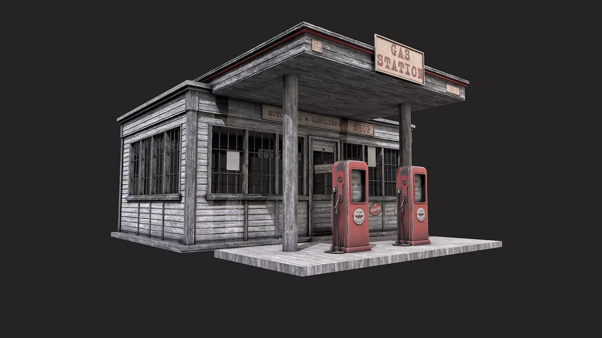 Old Abandoned Gas Station Low Poly PBR  Low-poly 3D model_0