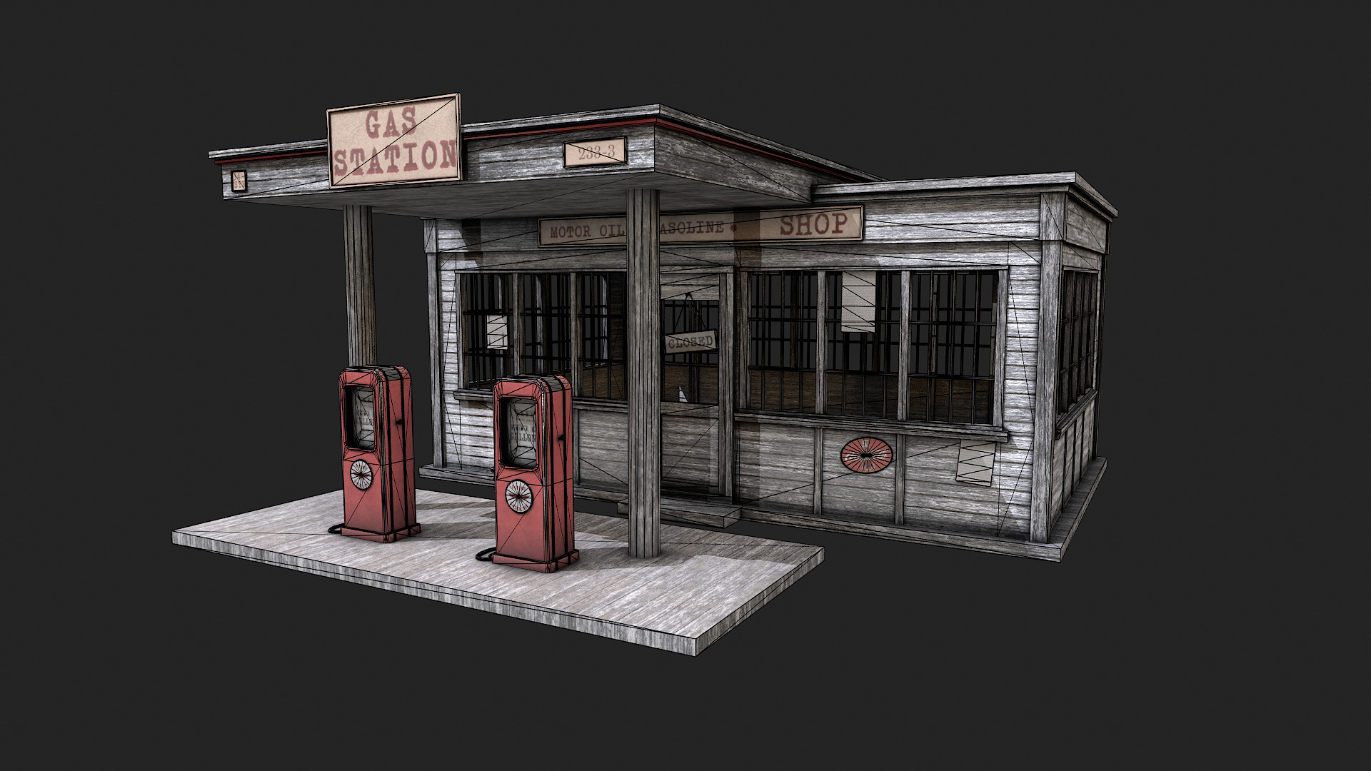 Old Abandoned Gas Station Low Poly PBR  Low-poly 3D model_7