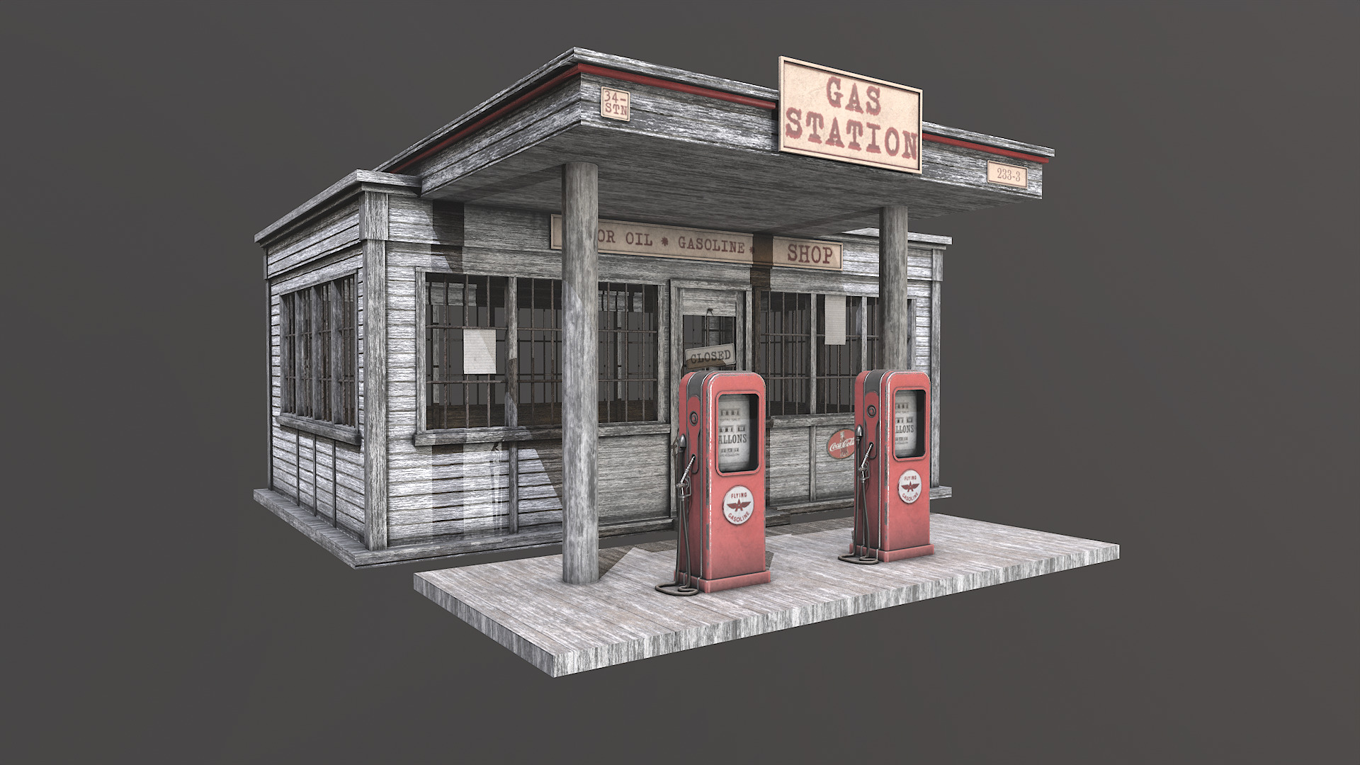 Old Abandoned Gas Station Low Poly PBR  Low-poly 3D model_10