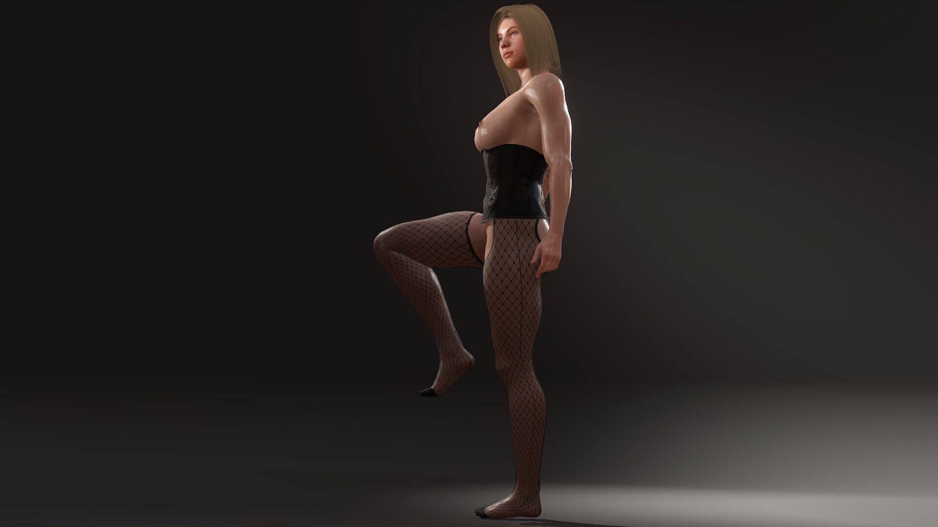Hairy Naked Woman in Stockings  Low-poly 3D model_10