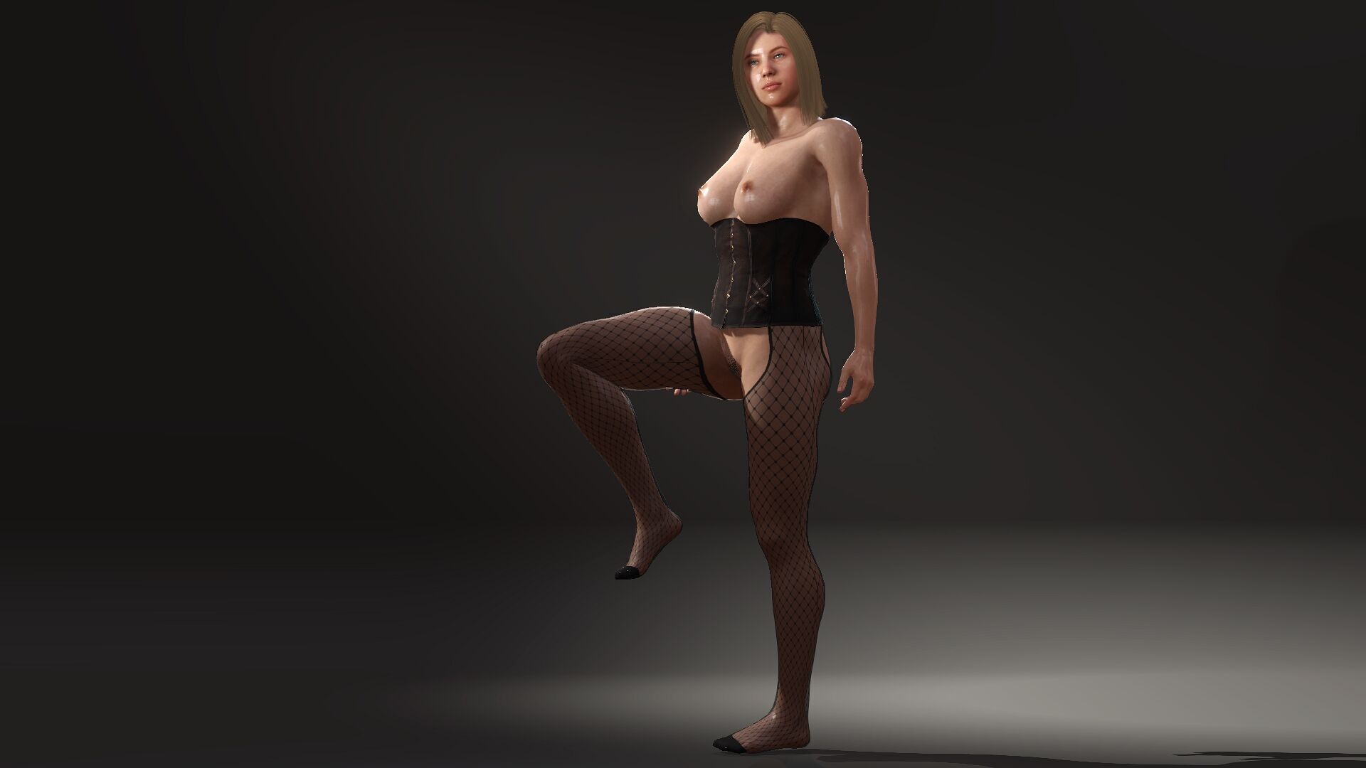 Hairy Naked Woman in Stockings  Low-poly 3D model_2